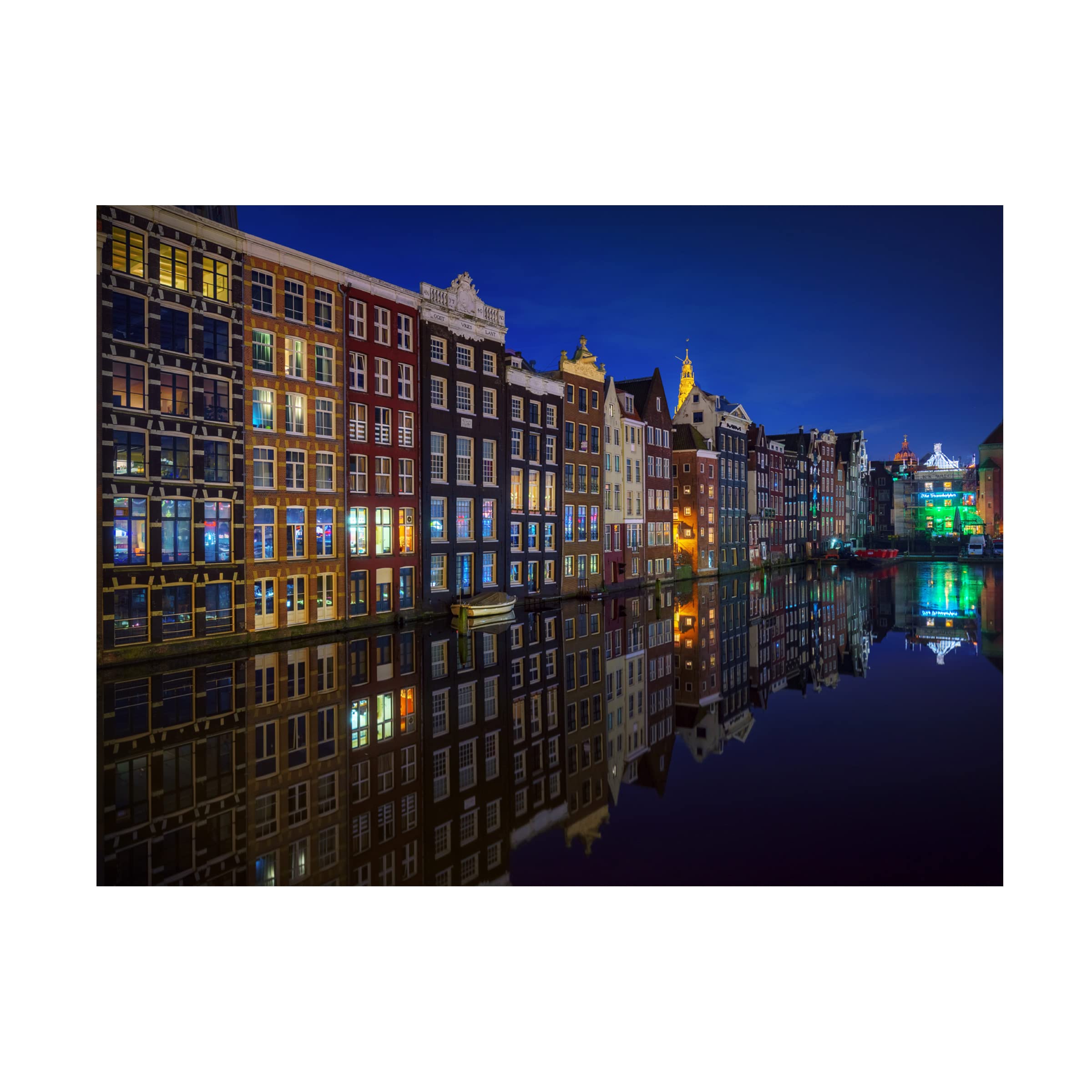 Trademark Fine Art 'Amsterdam At Night 2017' Canvas Wall Art Print by Juan Pablo - Modern Cityscape Painting for Living Room, Bedroom & Office Decor