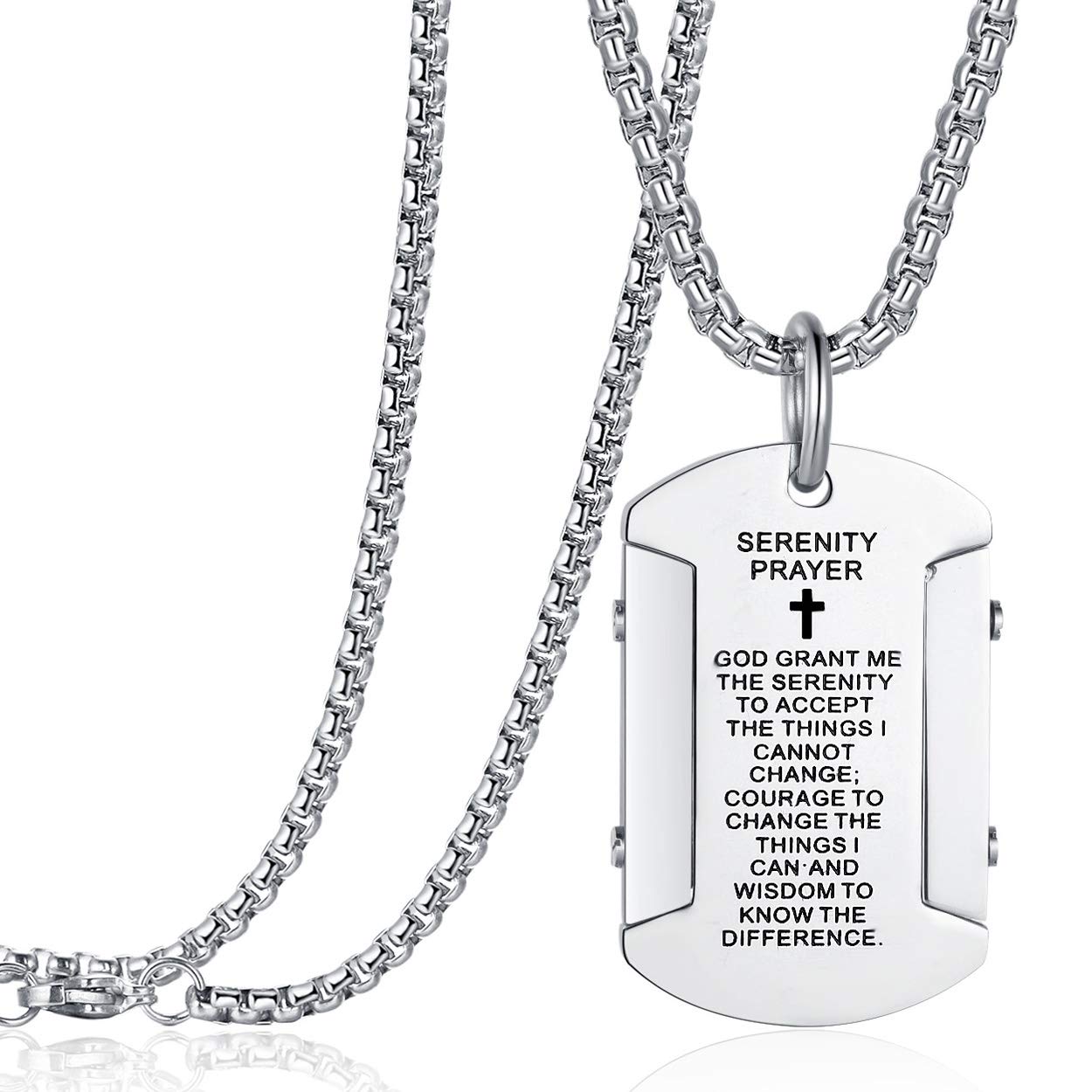 Bible Verse Dog Tag Necklace - Lord's Prayer Cross Pendant with 24