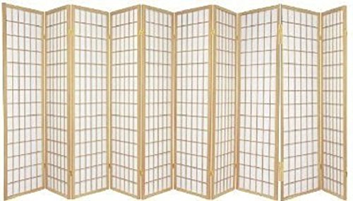 10 Panel Room Divider with Square Design - Natural Wood Folding Screen for Home, Office, and Event Space Partition