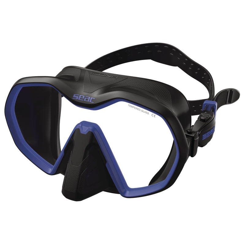 Seac ICONA S/BL BLACK/BLUE - Premium Snorkeling Mask for Adults - Perfect for Scuba Diving, Freediving & Underwater Photography