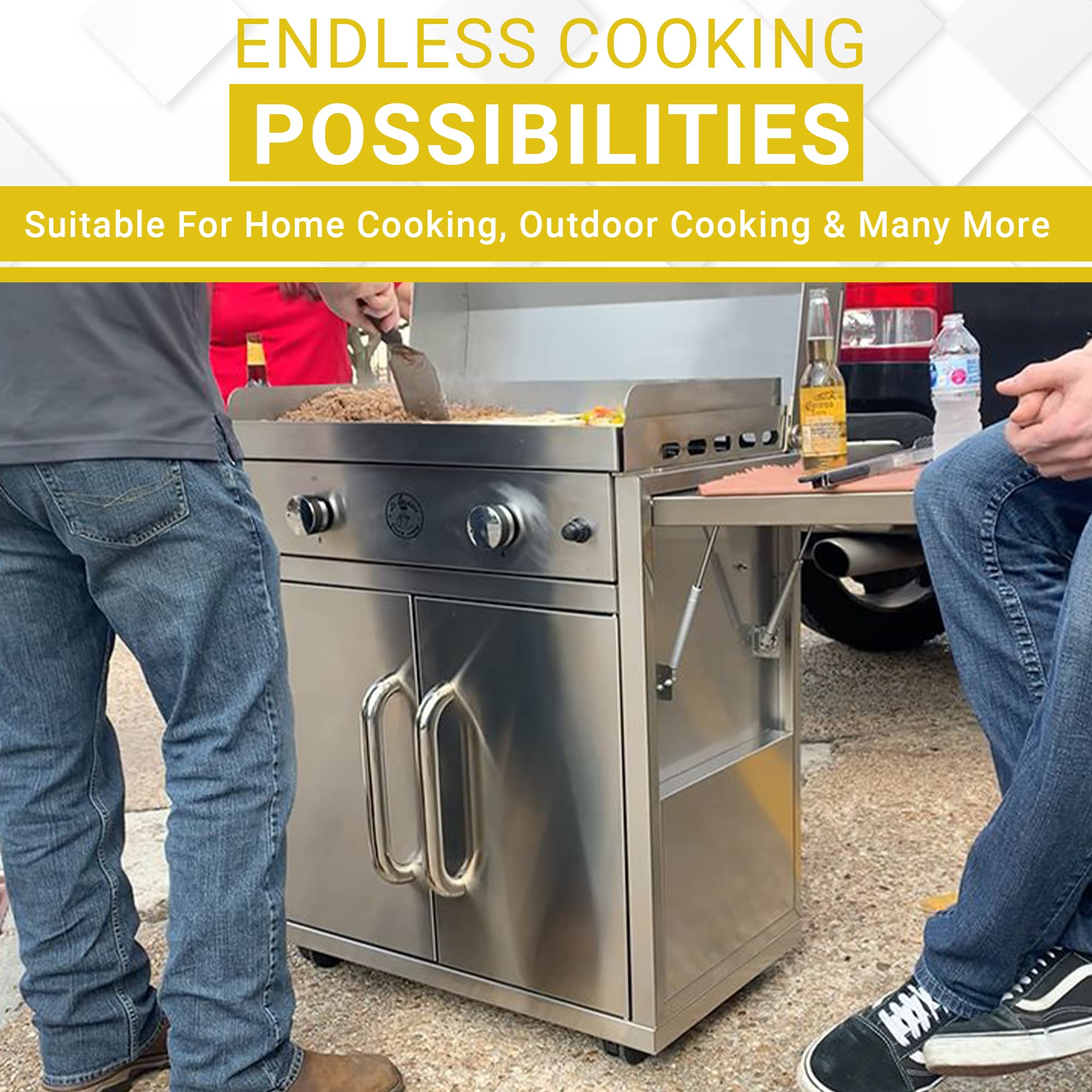 AMS Fireplace Le Griddle - Built-In Propane Gas Griddle with Stainless Steel Lid, Freestanding Cart, Rubber Wheels & Folding Shelves | Outdoor Cooking, Camping, Tailgating & Backyard BBQ