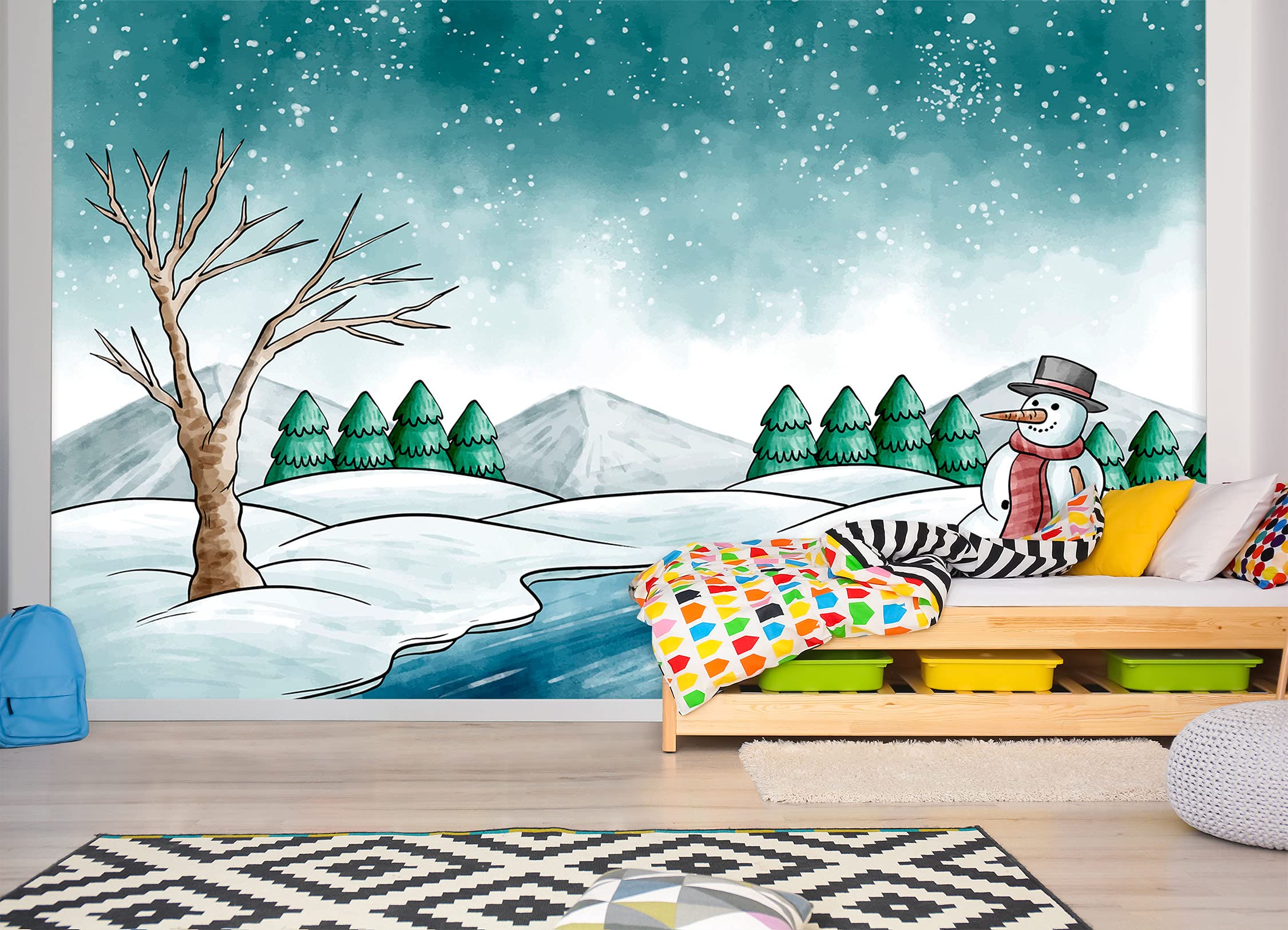3D Snowman Wallpaper Mural - Self-Adhesive Woven Paper (82
