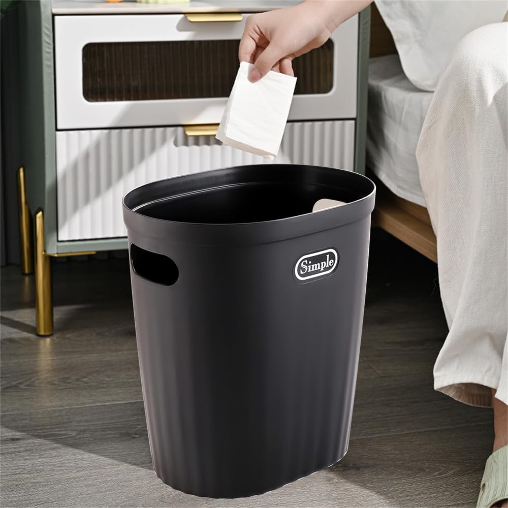 Slim Plastic Trash Can with Handle - Narrow Waste Basket for Bathroom, Bedroom, Kitchen, Office & Dorm - Space-Saving Garbage Bin for Small Spaces (Black) - Perfect for Tight Corners & Under Sinks