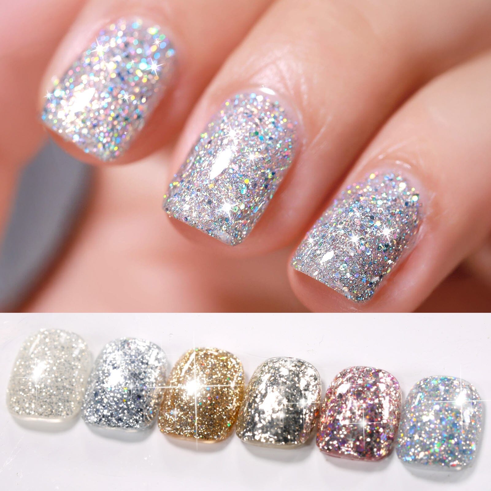 6 Colors Silver Gold Nail Glitter Sequins Gel Polish Set 7ml - Professional Nail Art Kit for Manicure, Pedicure & DIY Nail Designs at Home or Salon