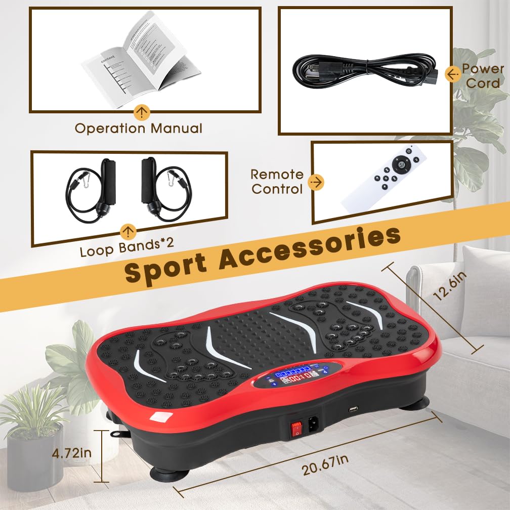 Vibration Plate Exercise Machine for Full Body Workout - Home Fitness Vibration Platform with Resistance Bands - Improve Circulation, Muscle Tone & Bone Density - Supports 330 lbs - Perfect for Home Gym, Weight Loss & Physical Therapy