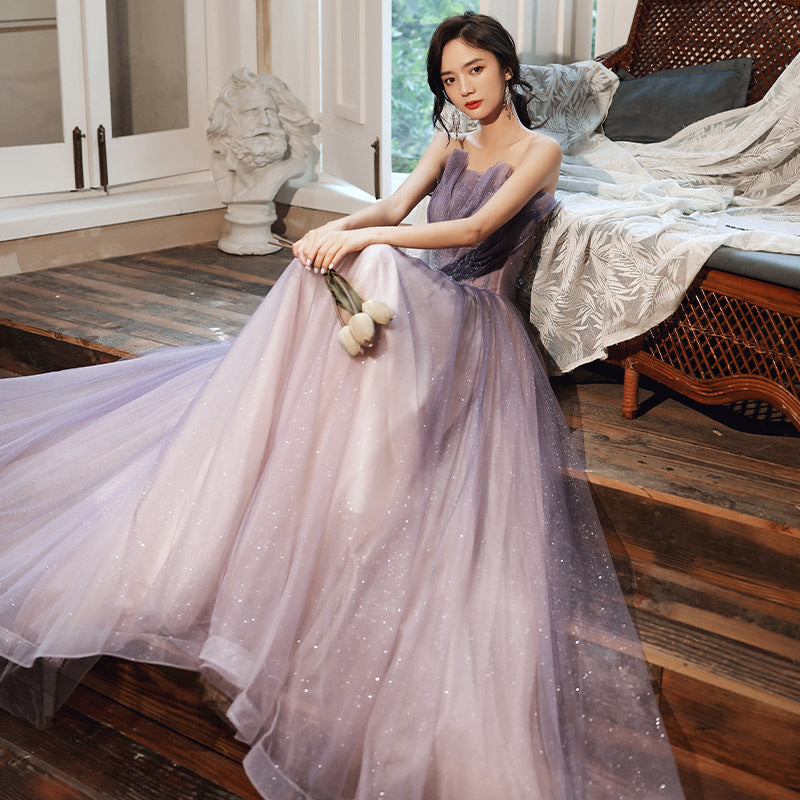Gradient Purple Long Prom Dress A Line Evening Gown with Flowy Skirt - Elegant Formal Wear for Homecoming, Quinceañera & Special Occasions
