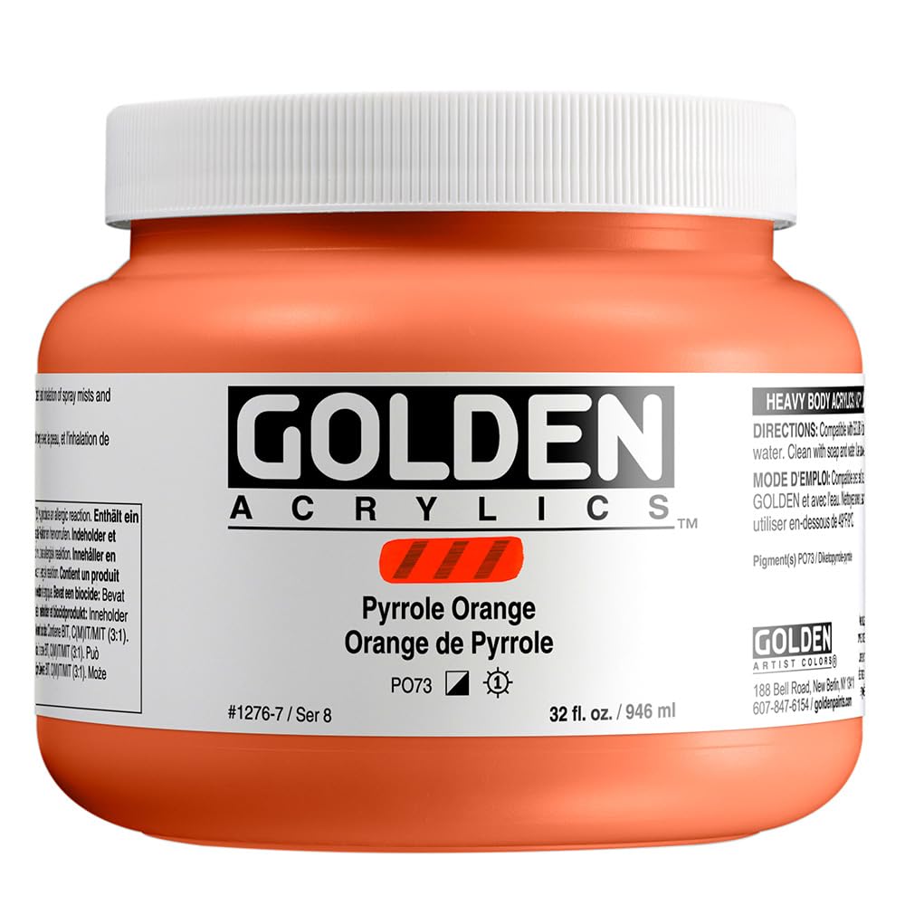 GOLDEN Heavy Body Acrylic Paint - Pyrrole Orange 32 fl oz Professional Artist Paint | Semi-Opaque for Canvas Painting, Murals & Fine Art