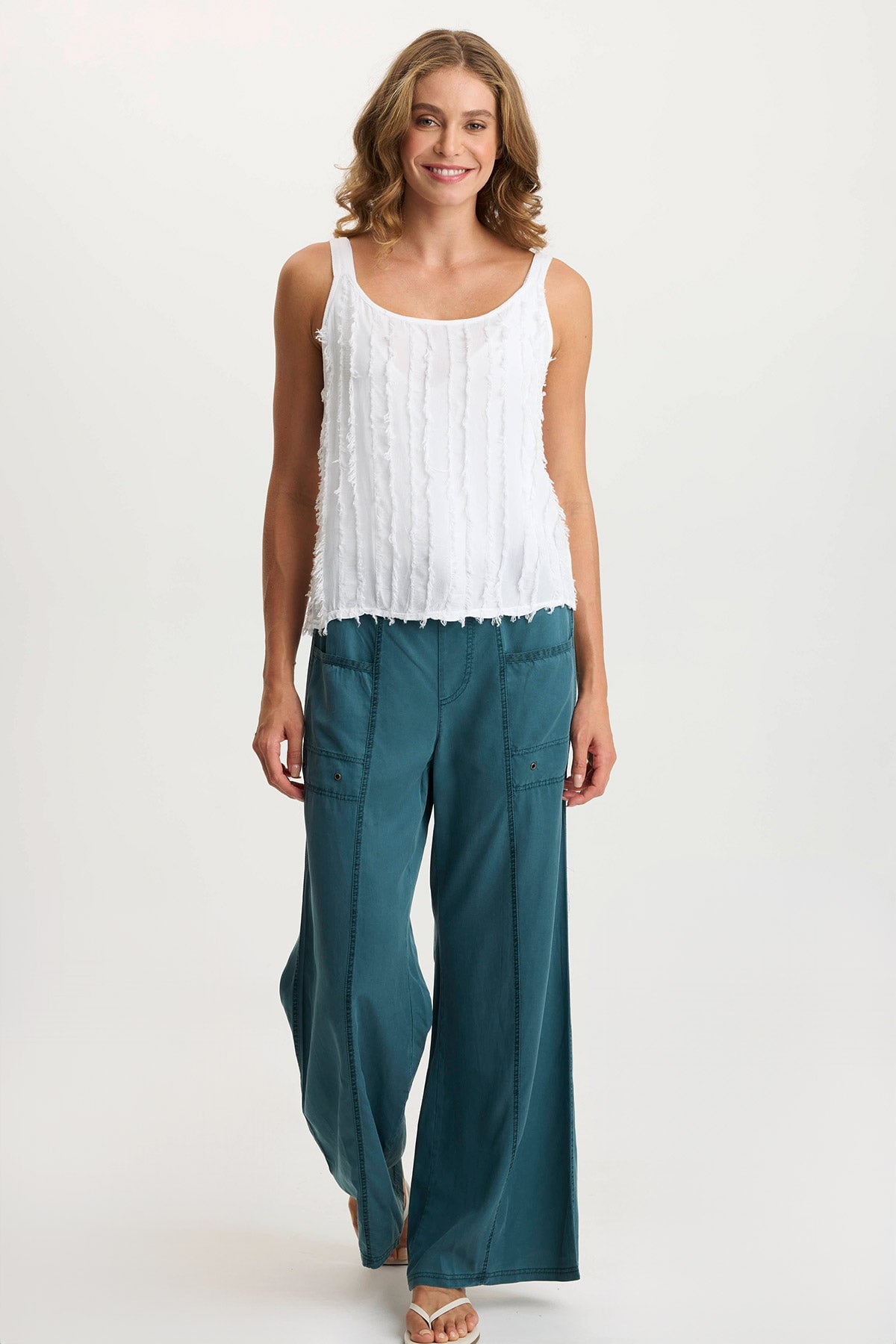 Haddon Stripe Voile & Jersey A-Line Tank Top for Women - Lightweight Summer Tops for Casual Wear, Beach Outfits & Layering
