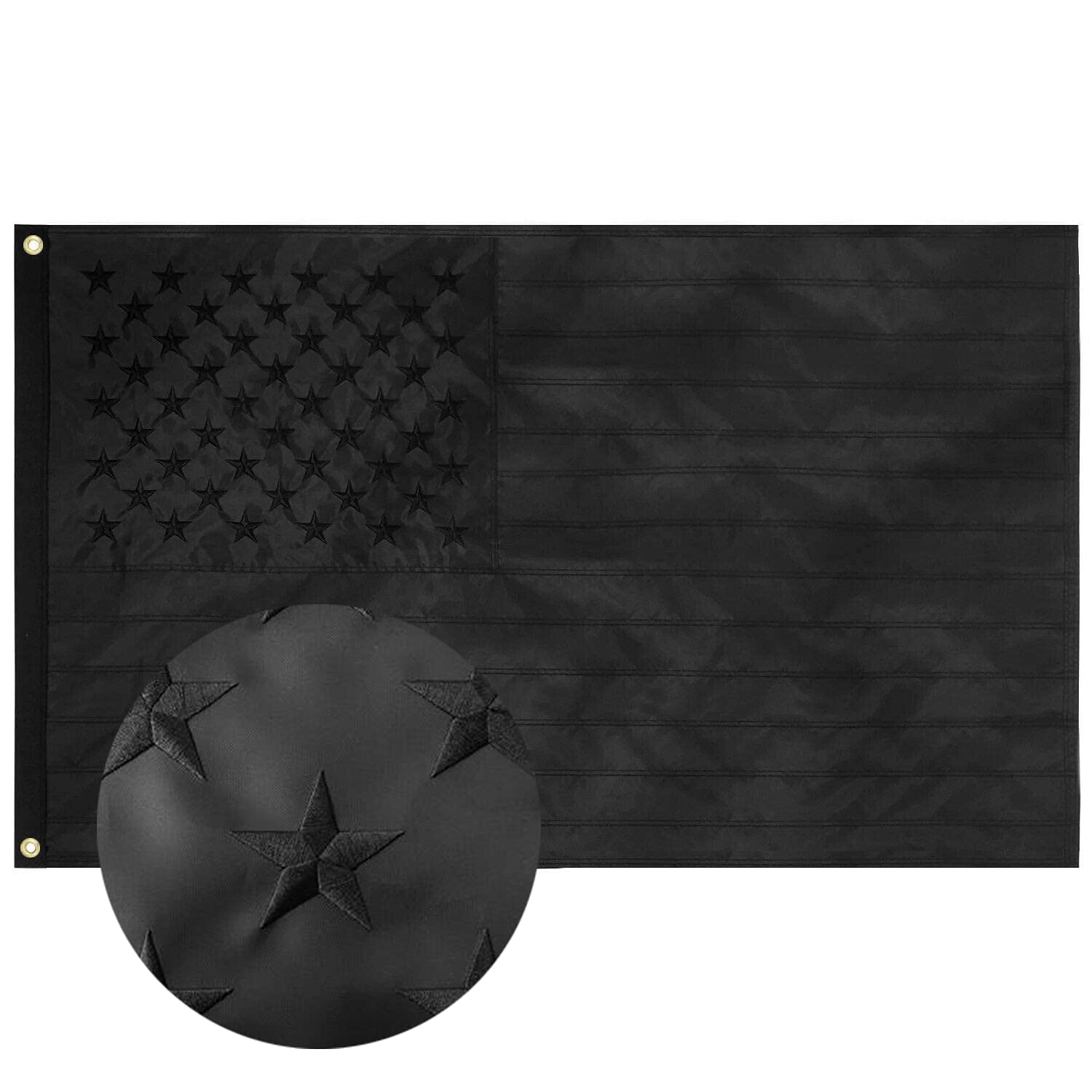 All Black American Flag 3x5 Ft - Heavy Duty Embroidered Stars & Sewn Stripes with Brass Grommets | Blackout Tactical USA Flag for Outdoor, Military Display, and Patriotic Decor