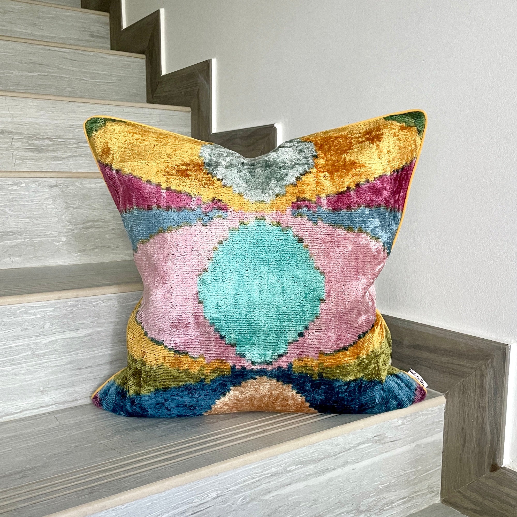 Luxury Velvet Ikat Cushion Cover | Bohemian Decorative Throw Pillow for Sofa & Bed | Perfect for Living Room, Bedroom & Home Decor