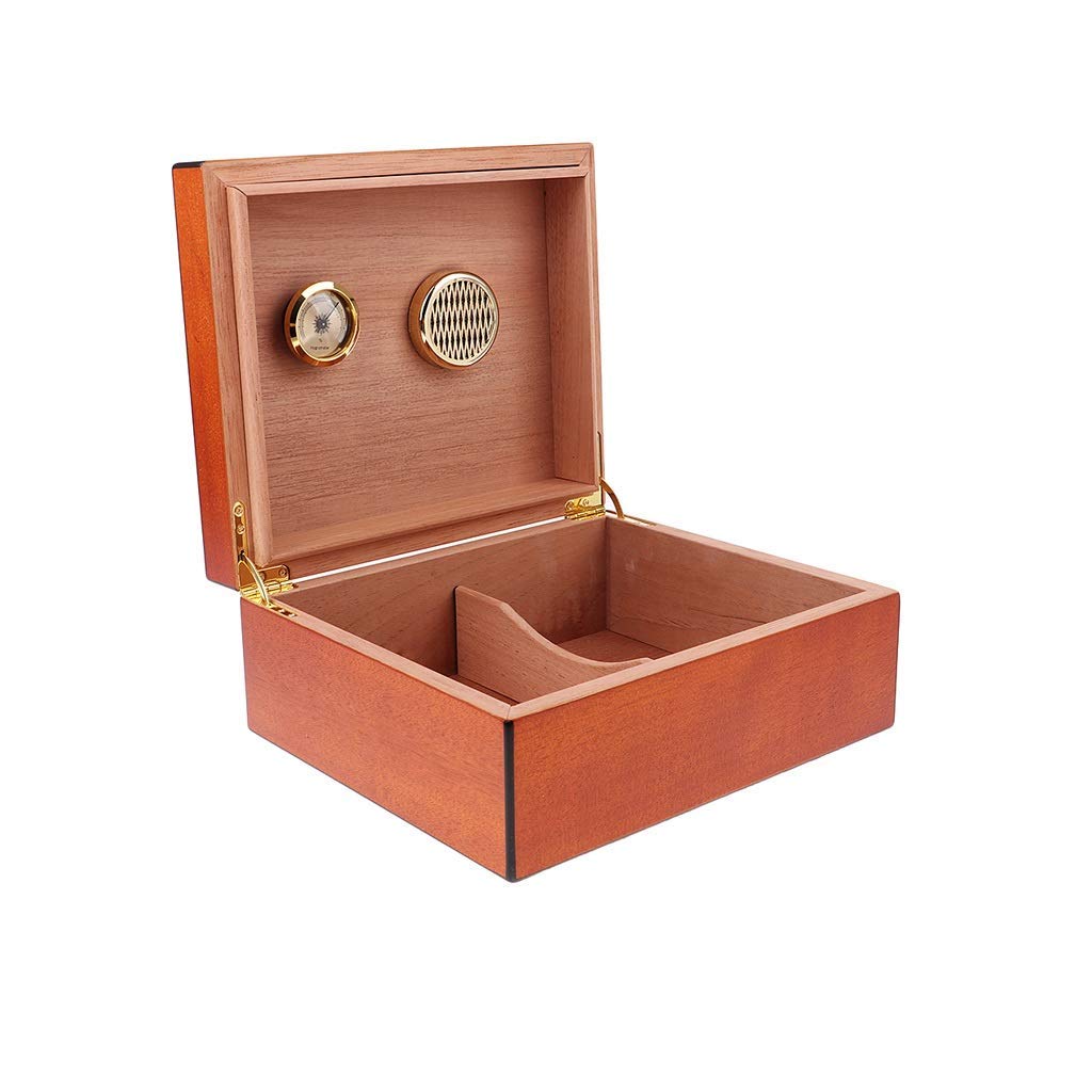 Premium Spanish Cedar Cigar Humidor with Built-in Humidifier & Hygrometer - Airtight Wooden Cigar Storage Box for Aging & Preserving Cigars - Perfect for Home, Office, or Gifts (Brown)