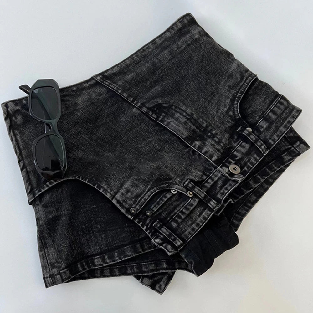 Women's High Waist Asymmetrical Minimalist Shorts - Patchwork Button Casual Loose Summer Shorts for Women | Perfect for Beach, Vacation & Everyday Wear