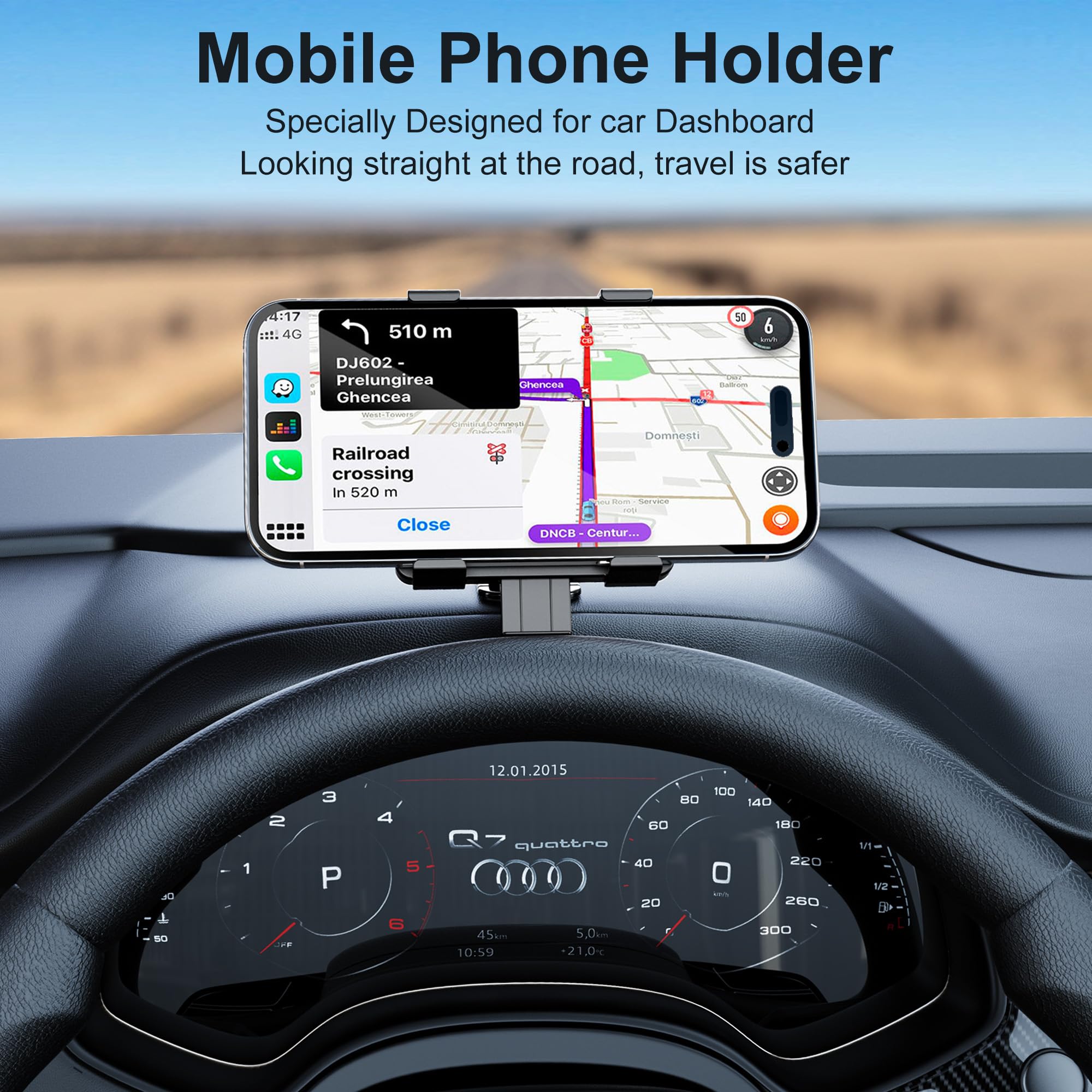360° Rotating Car Phone Mount with 3M Adhesive - Universal Dashboard Phone Holder for iPhone, Samsung & All Smartphones | Multi-Angle Adjustable, Stable Grip | Perfect for Commuting, Road Trips & GPS Navigation
