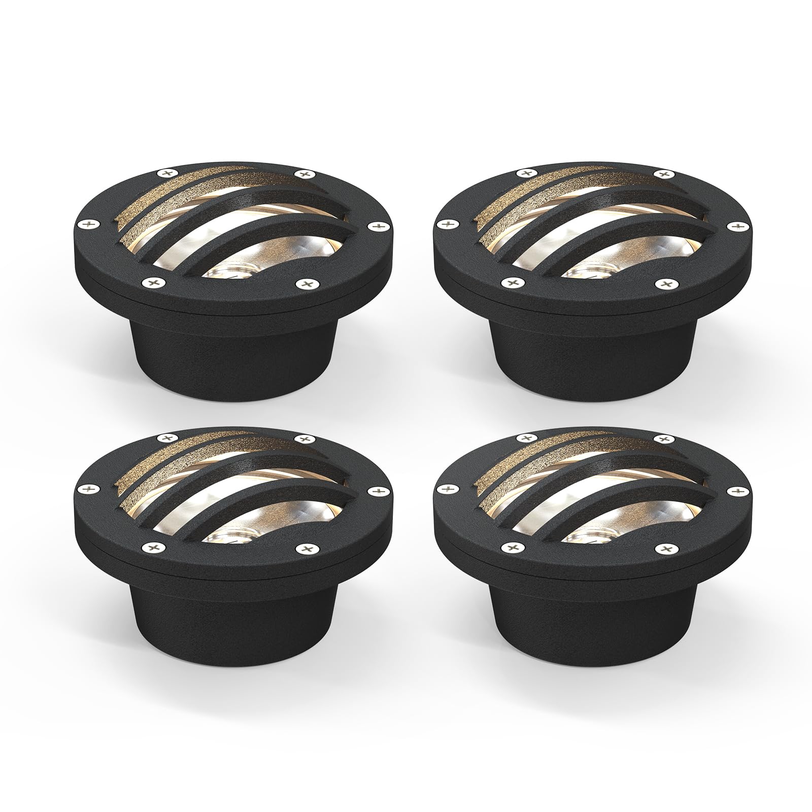 GOODSMANN Outdoor 4W LED Well Lights 12V - 4 Pack Low Voltage In-Ground Landscape Spot Lighting Kit with Connectors | 200 Lumen 2800K Warm White Deck & Garden Uplights | Aluminum Housing for Trees, Patio & Pathway Lighting | Weatherproof & Durable for Outdoor Use