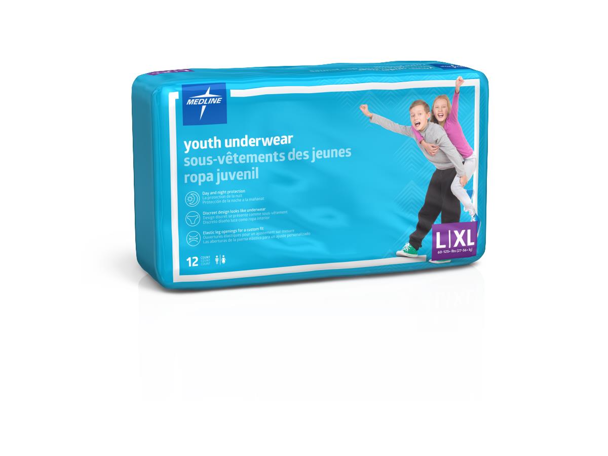 Youth Disposable Underwear for Kids 60-125 lbs - Soft & Breathable Protection Plus Underwear - Ideal for Travel, Potty Training & Overnight Protection (Bag or Case Options)