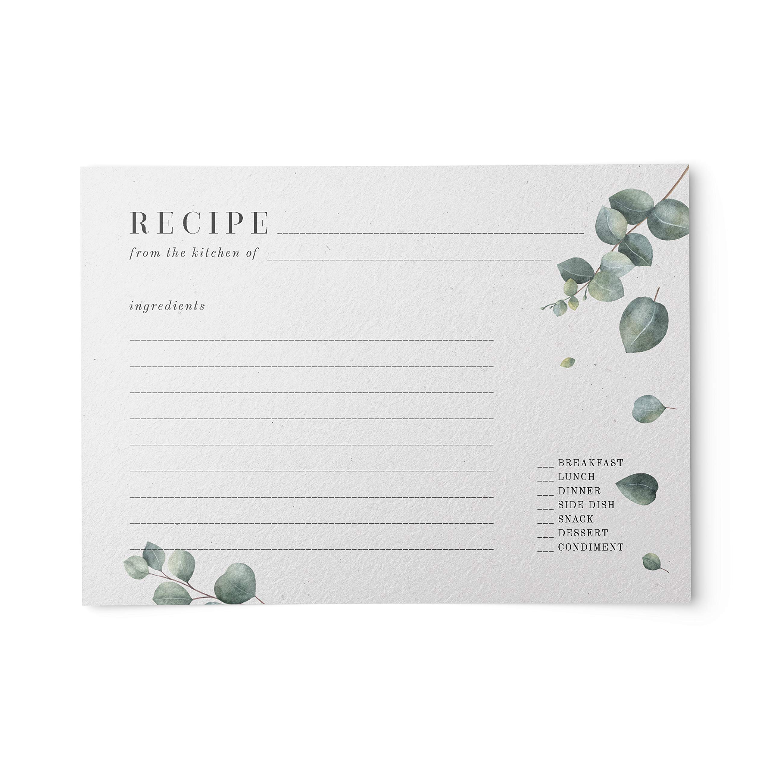 Dashleigh Eucalyptus Recipe Cards Set - 48 Double-Sided Water-Resistant 4x6 Inch Cards in Vintage Sage Green & Grey | Perfect for Kitchen Organization, Meal Planning & Gift Giving