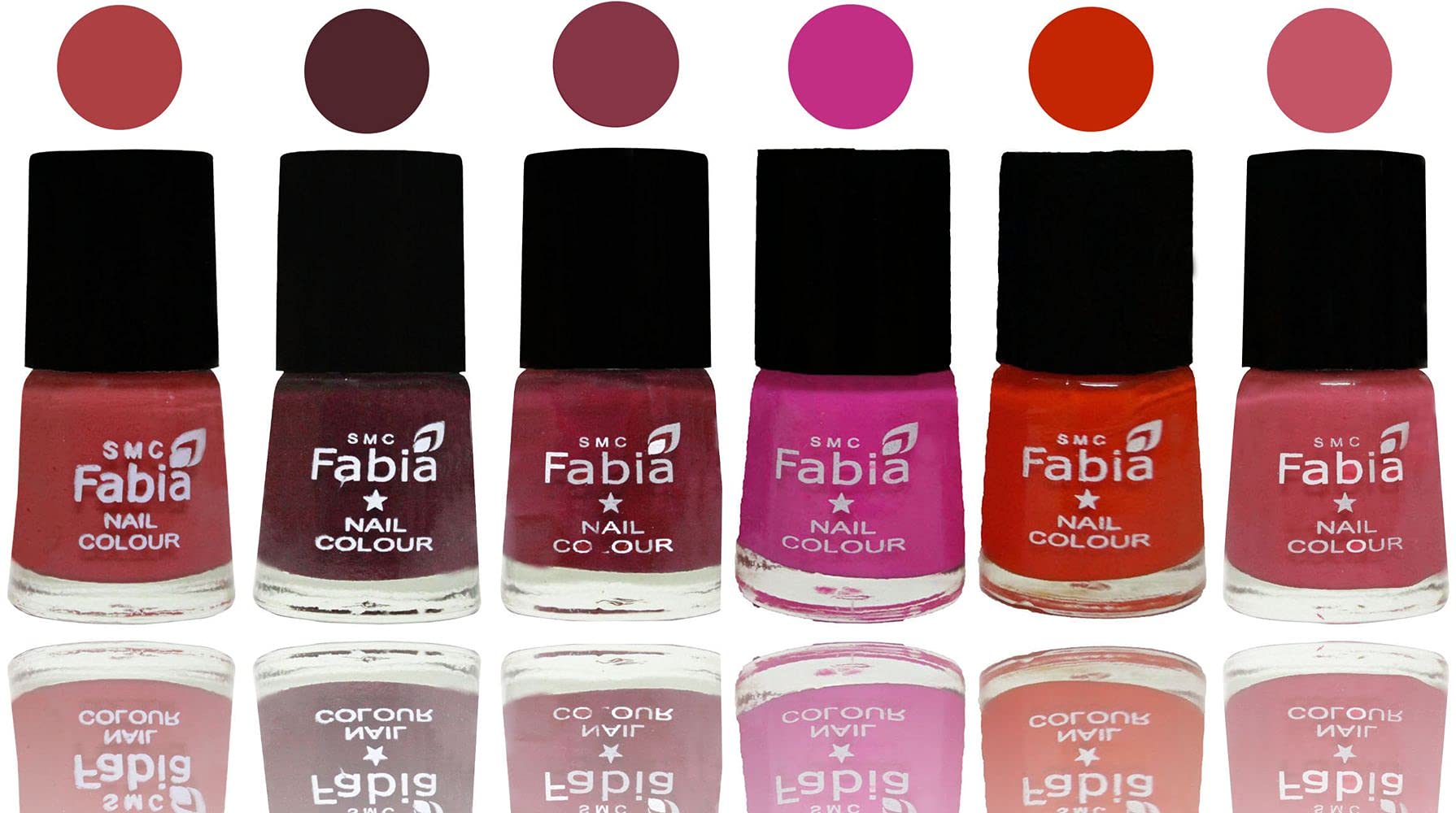 SMC Fabia Shine Bright Glossy Nail Polish Set - 6 Vibrant Colors, Long Lasting & Chip Resistant Nail Paint Kit (03100) - Perfect for Manicures, Pedicures & Nail Art Designs