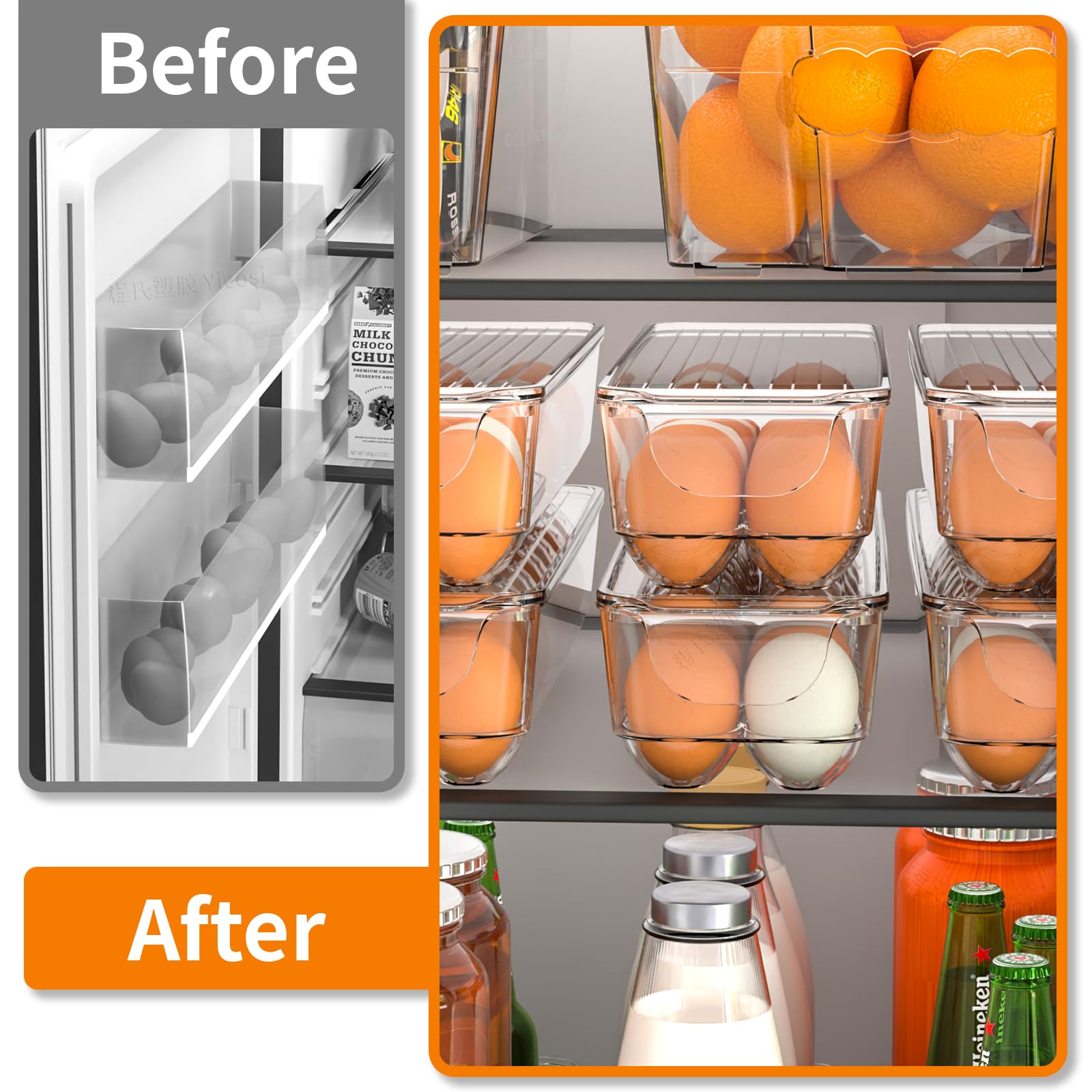 Clear Stackable Acrylic Egg Container for Refrigerator - 14 Egg Organizer Holder with 4PCS Set, Perfect for Kitchen Organization, Fridge Storage & Space Saving Egg Dispenser - Ideal for Breakfast Meal Prep & Baking Needs