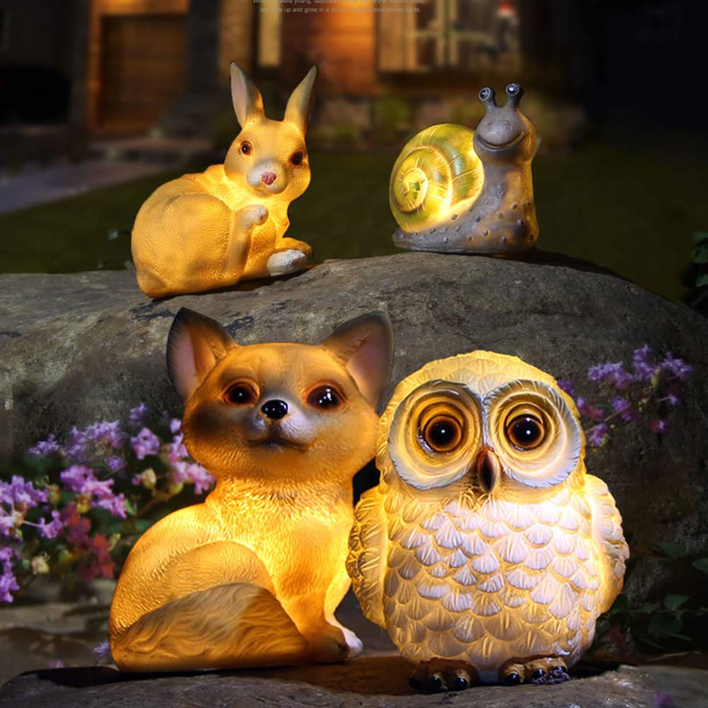 Solar Landscape Lights Outdoor - Waterproof Resin Garden Decor with LED for Lawn, Yard, Pathway - Animal Shapes (Dog, Rabbit, Snail, Owl) - Perfect for Patio, Backyard, Walkway Decoration at Night