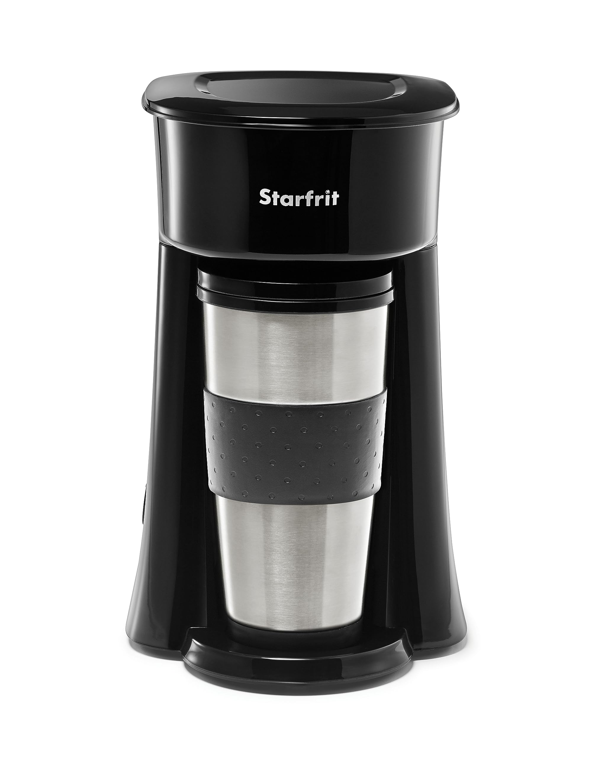 Starfrit Black Single Serve Coffee Maker with Stainless Steel Travel Mug - Perfect for Home, Office, and Travel Use