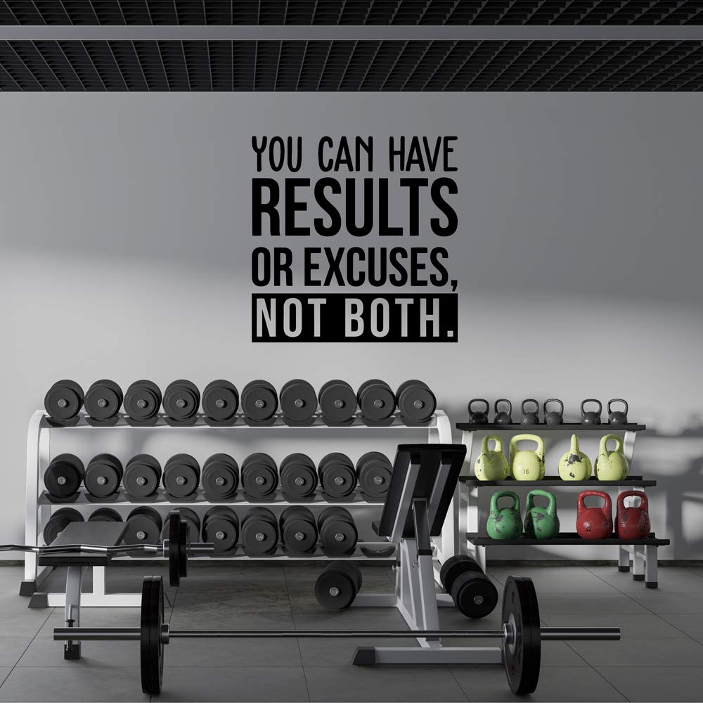 Inspirational Gym Wall Quote Vinyl Sticker - 'You Can Have Results Or Excuses Not Both' - Motivational Home & Kids Room Decoration - Perfect for Fitness Spaces, Bedrooms & Office Decor