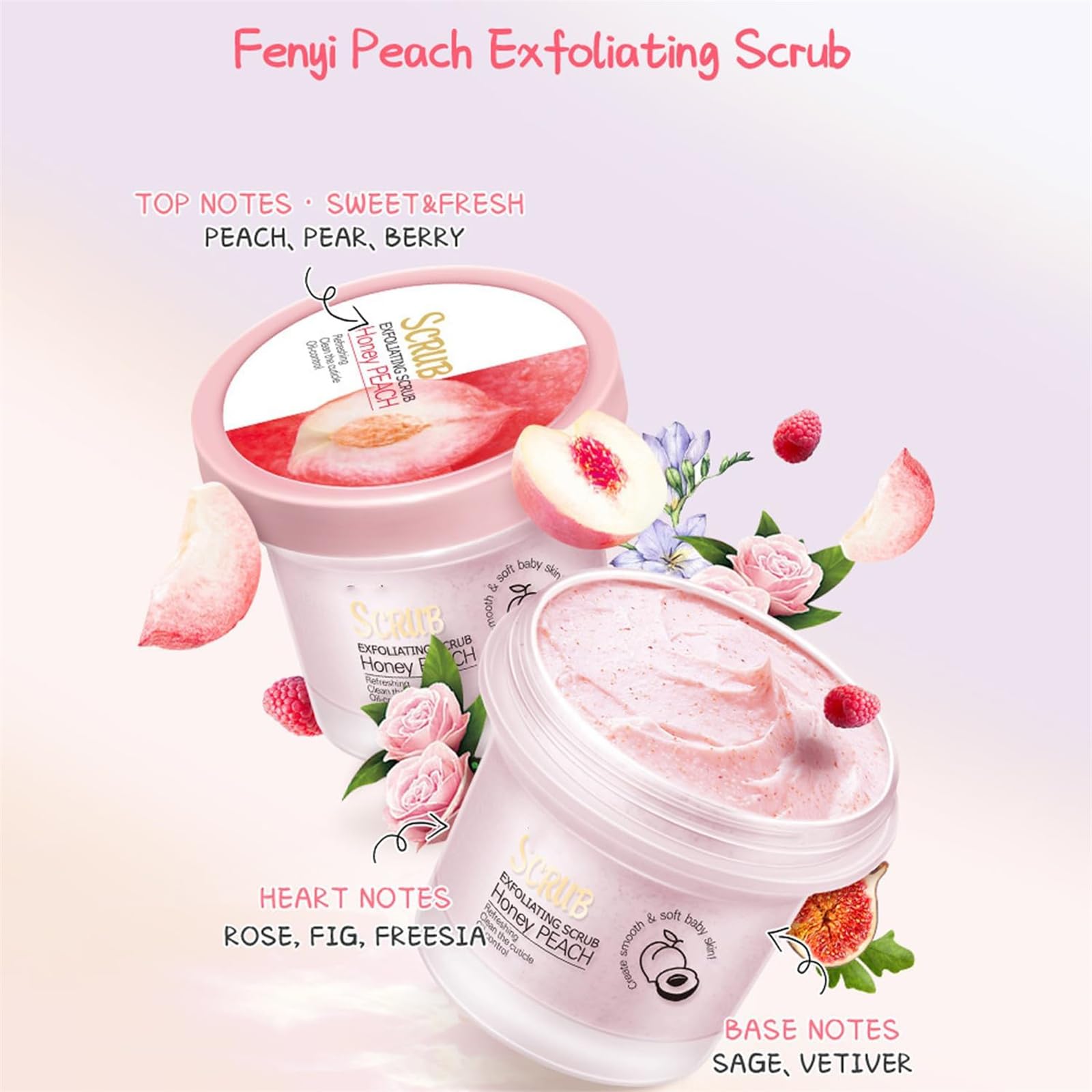 Peach Brightening & Hydrating Body Scrub - Exfoliating for Smooth Skin, Tightens & Moisturizes - Perfect for Body, Hands, Elbows - Ideal for Dry Skin Care & Pre-Shave Exfoliation