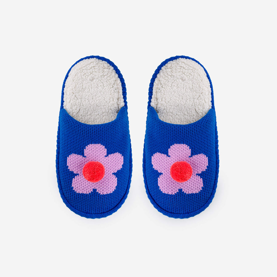 Cozy Verloop Knits Flower Pom Pom Slippers for Women - Soft Indoor House Shoes for Relaxing at Home, Lounging & Spa Days