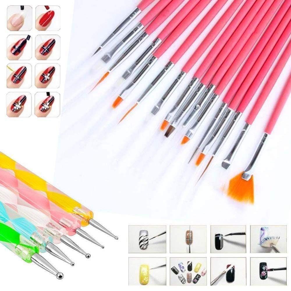 20 Pcs Professional Nail Art Brush Set - Dotting Tools, UV Polish Brushes, Acrylic Nail Design Painting Kit for Manicure & Nail Art - Perfect for Salon, Home DIY & Professional Nail Artists