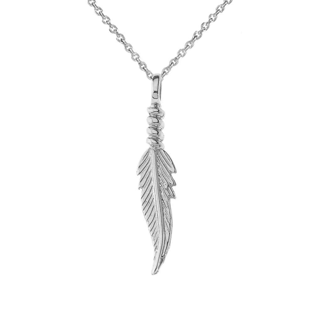 14K White Gold Feather Charm Pendant Necklace for Women - Delicate Dainty Jewelry Gift for Birthday, Anniversary & Special Occasions