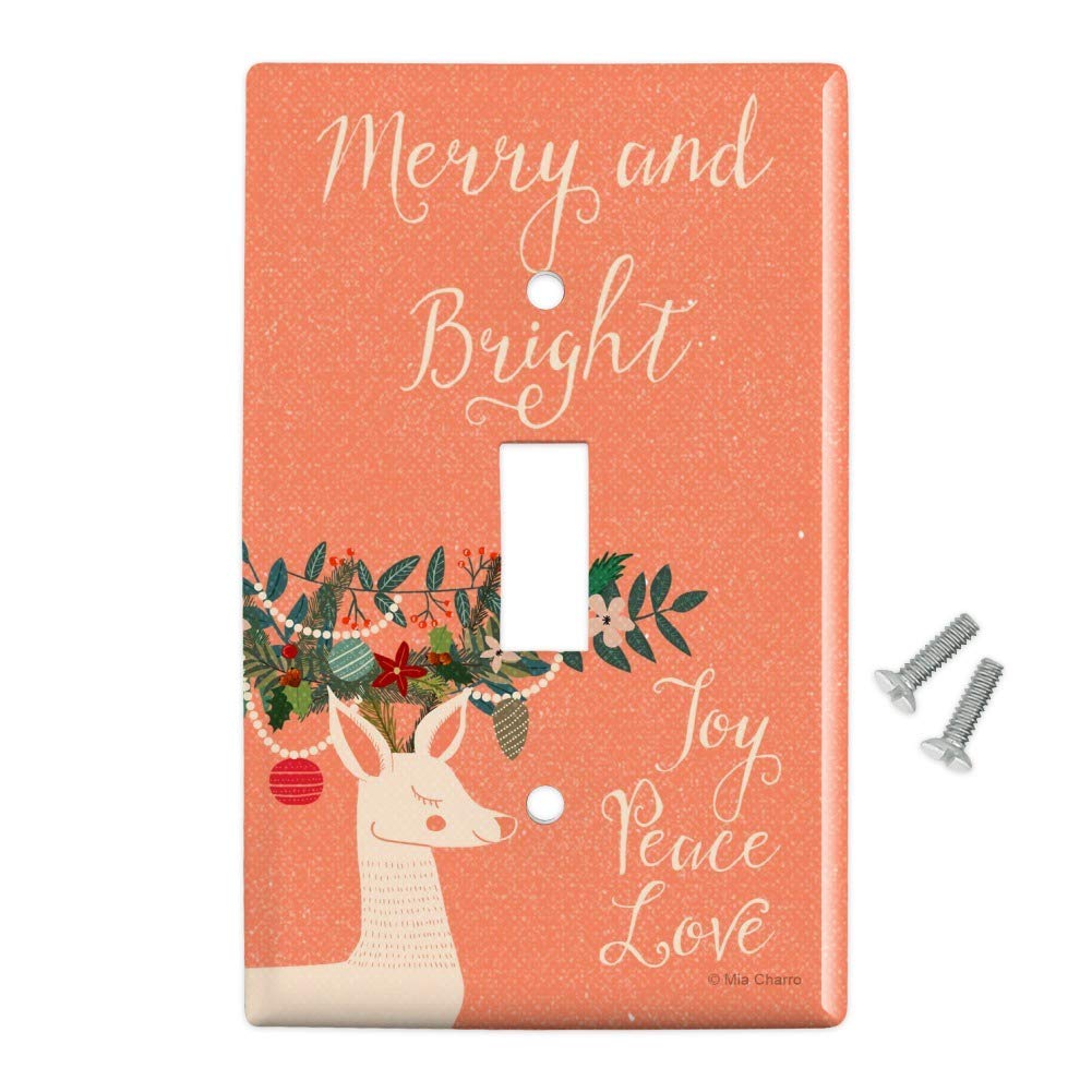 Christmas Deer Plastic Wall Decor Light Switch Plate Cover - Merry Bright Joy Peace Love - Perfect for Holiday Home Decor & Festive Room Accents