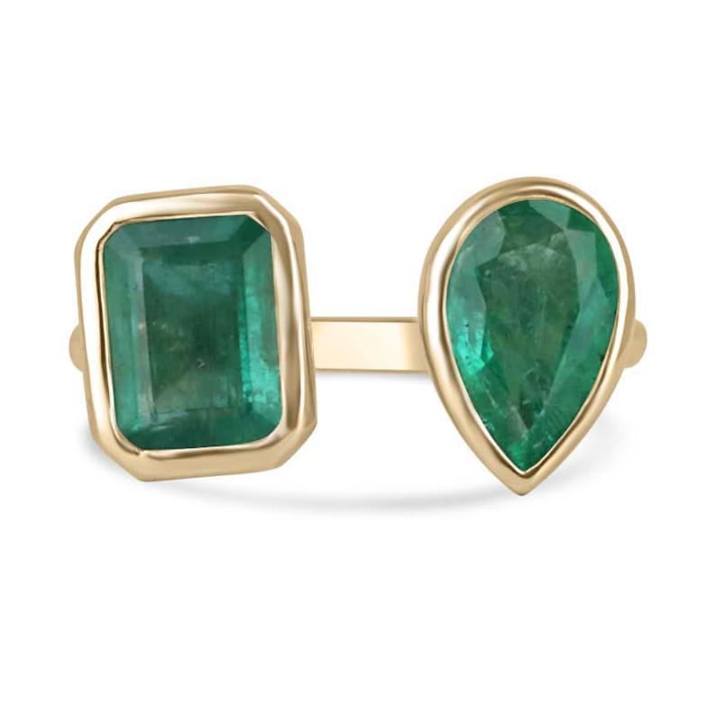 3.23tcw Two Stone Emerald Pear Cut Toi Et Moi Bezel Set Ring 14K Gold - Elegant Engagement & Promise Ring for Women, Perfect for Anniversaries & Romantic Gifts