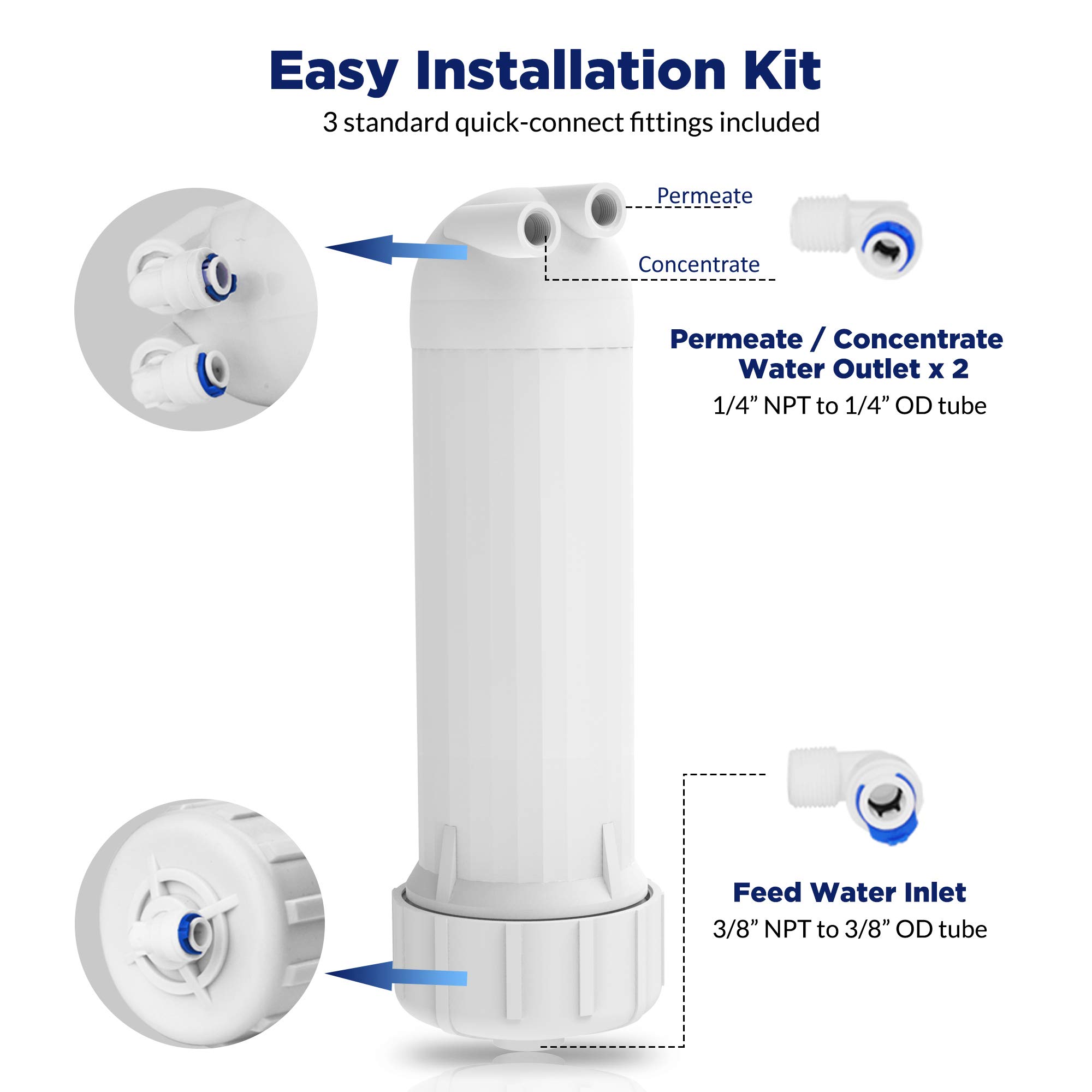 Membrane Solutions 3012 RO Membrane Housing Kit - Universal Replacement for 200/300/400 GPD Reverse Osmosis Water Filter Systems - Includes Wrench & Fittings - Perfect for Home, Office & Commercial Water Purification
