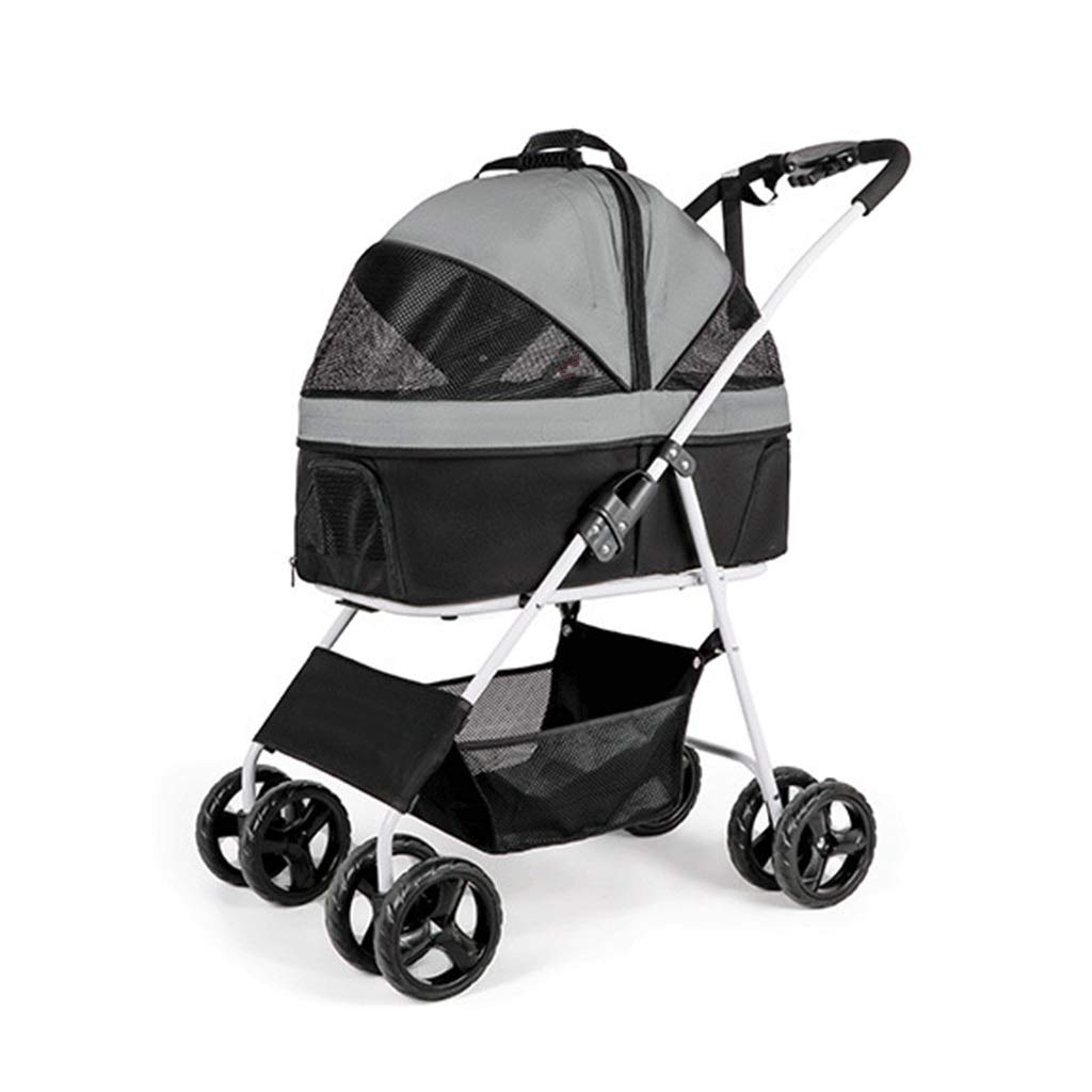 Premium Foldable 4-Wheel Pet Stroller for Small & Medium Dogs & Cats up to 40 lbs - Breathable Detachable Carrier with Large Storage Net Bag (Black) - Perfect for Park Walks, Vet Visits & Shopping Trips