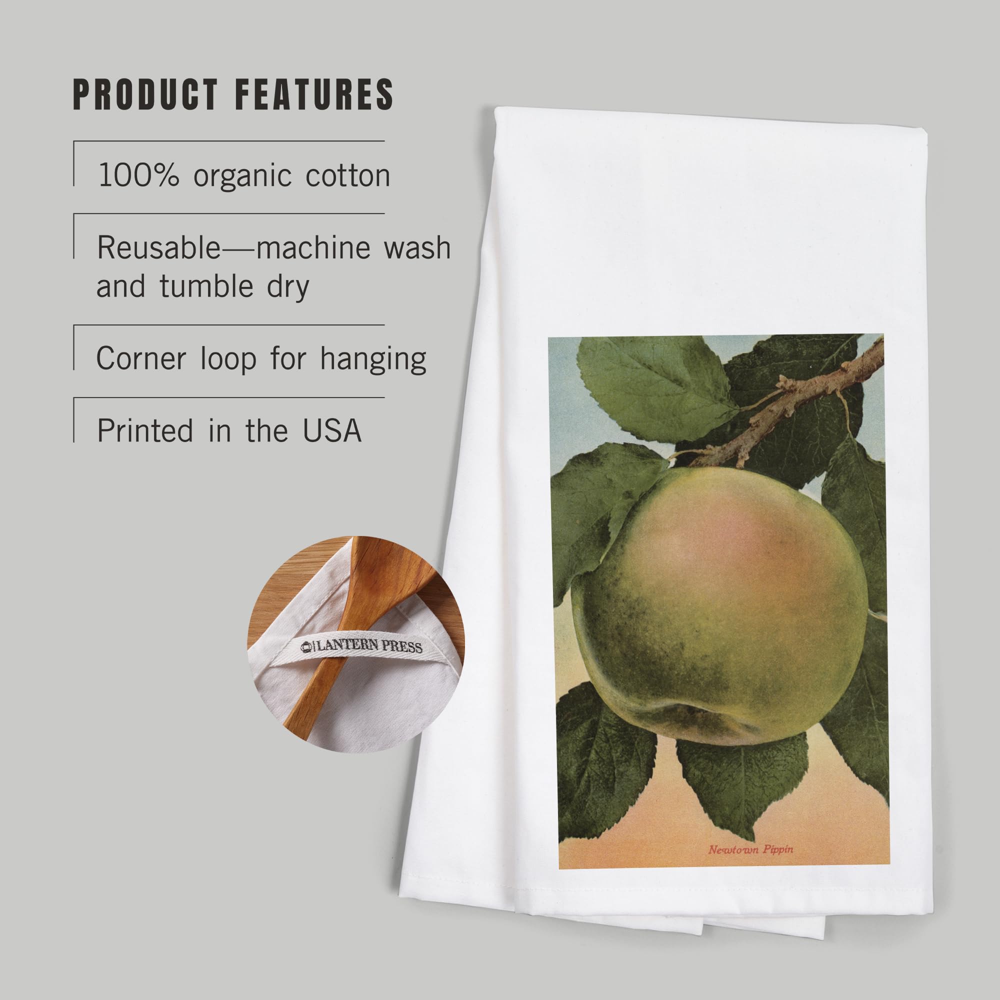 Lantern Press Newtown Pippin Apple Fruit Chromolithograph Cotton Tea Towel - 100% Cotton Decorative Kitchen Hand Towel for Home & Dining Decor