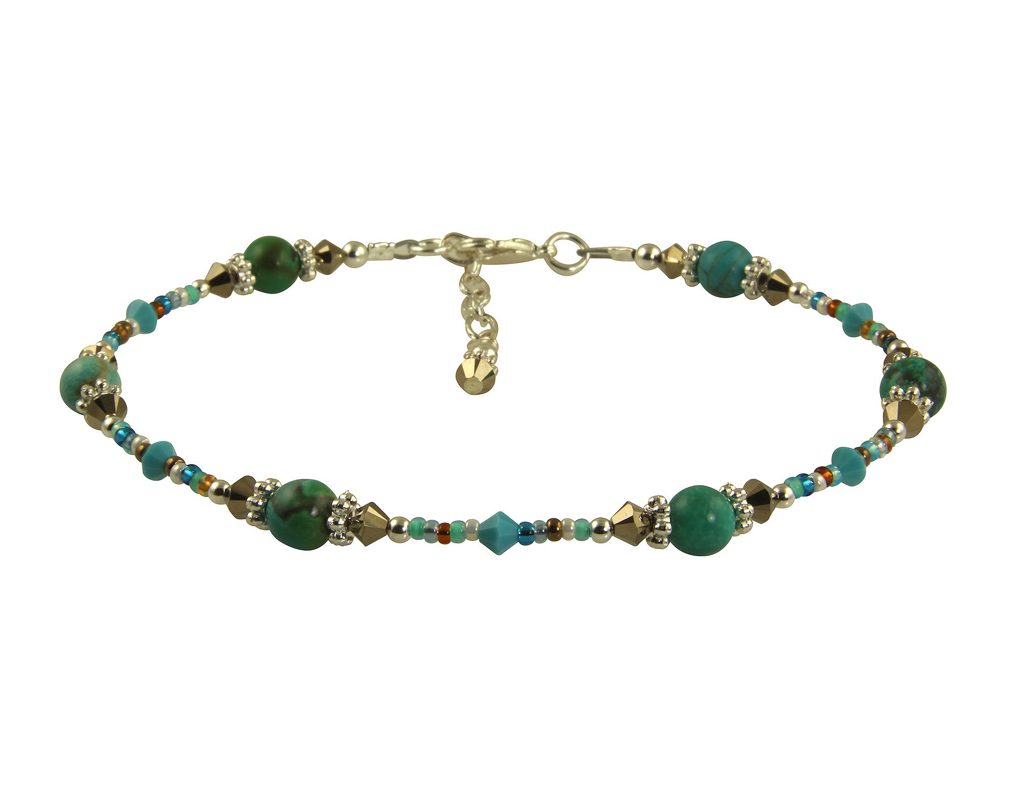 Turquoise Gold Crystal Silver Plated Anklet Bracelet for Women - Boho Beach Jewelry for Summer Outfits & Vacation Accessories