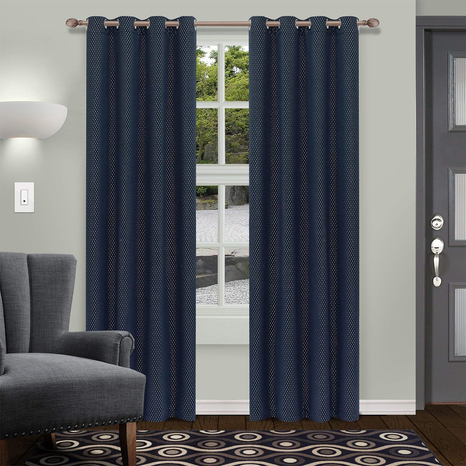 Premium Blackout Curtains 52x63 Inches - Navy Blue Luxury Shimmer Window Panels for Bedroom & Living Room, Noise Reducing & Thermal Insulated Drapes for Better Sleep & Energy Efficiency