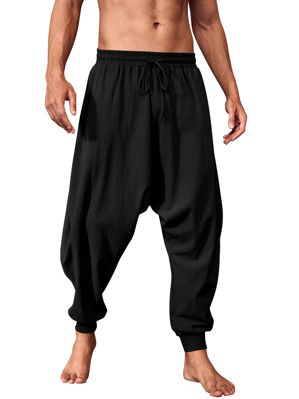 PASLTER Men's Pirate Pants - Medieval Viking Costume Trousers, Renaissance Baggy Harem Linen Pants for Halloween, Cosplay, LARP & Themed Parties | Comfortable & Stylish Historical Clothing
