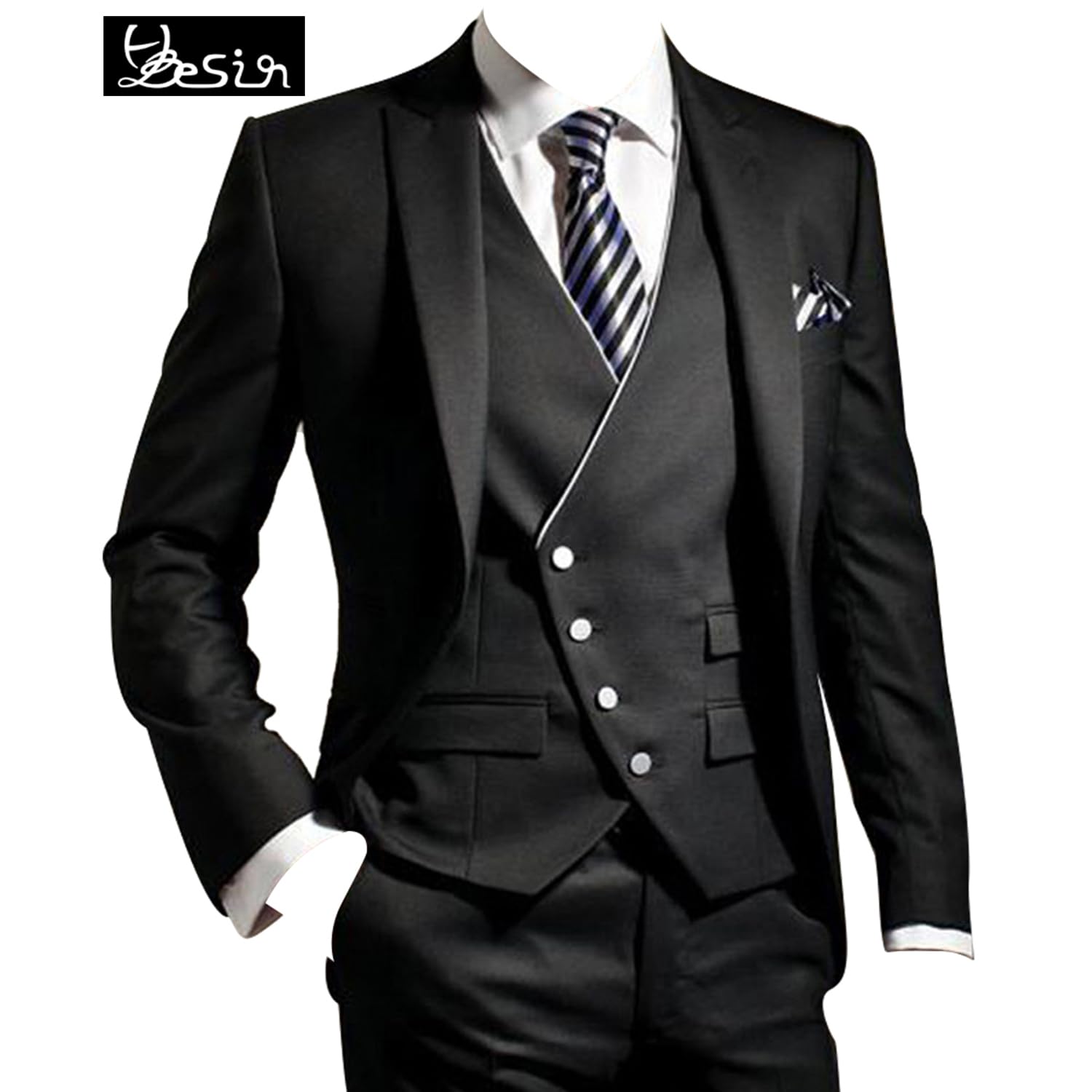 HBDesign Men's 3-Piece Slim Fit 1-Button Wedding Suit - Groomsman Tuxedo & Formal Business Attire - Perfect for Weddings, Prom & Special Occasions