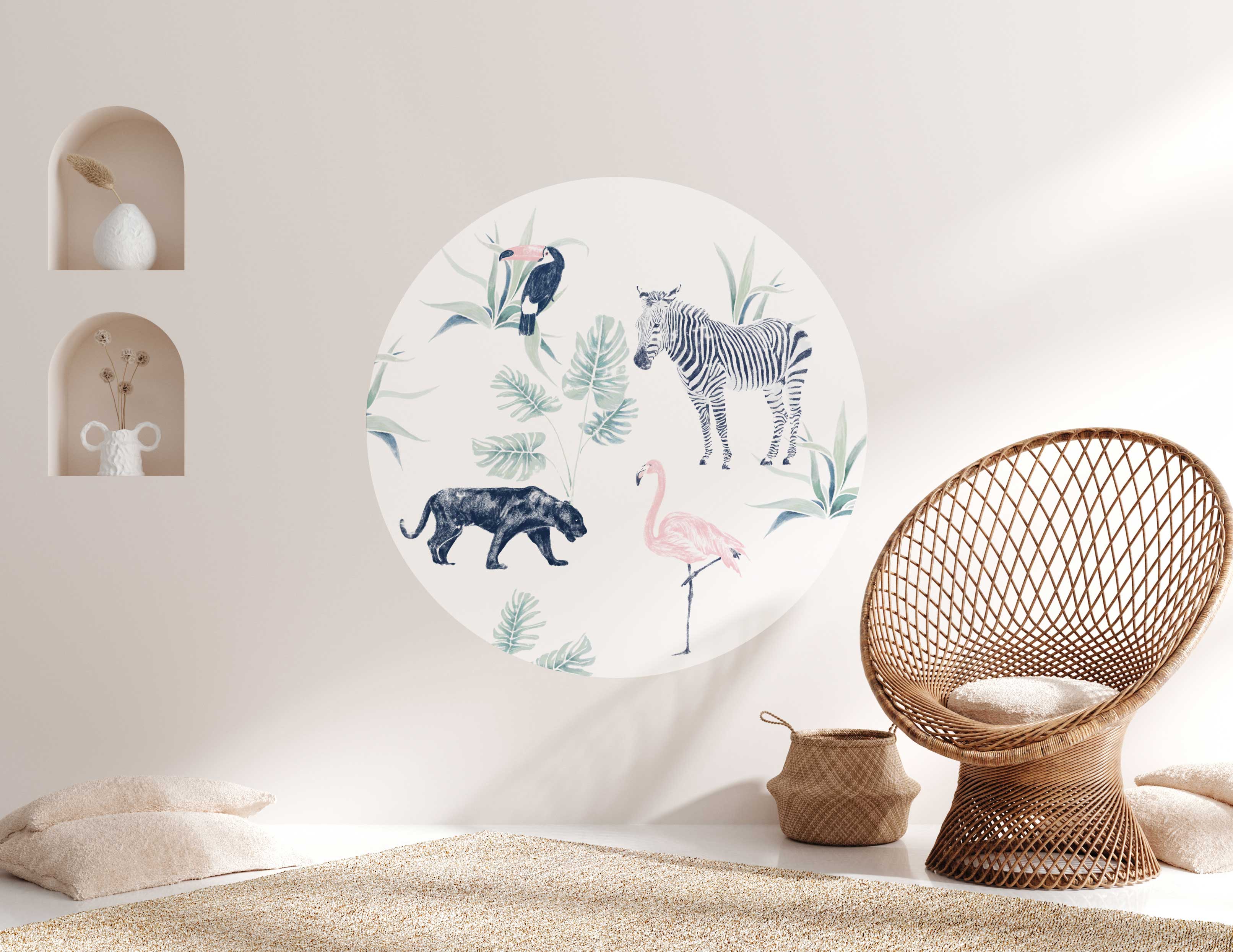 Round Wall Sticker Decals - Chiq Safari Animal Theme, Self-Adhesive Removable Vinyl Art for Kids Room, Nursery, Living Room Decor - Perfect for Home, Office, and Classroom Wall Decoration