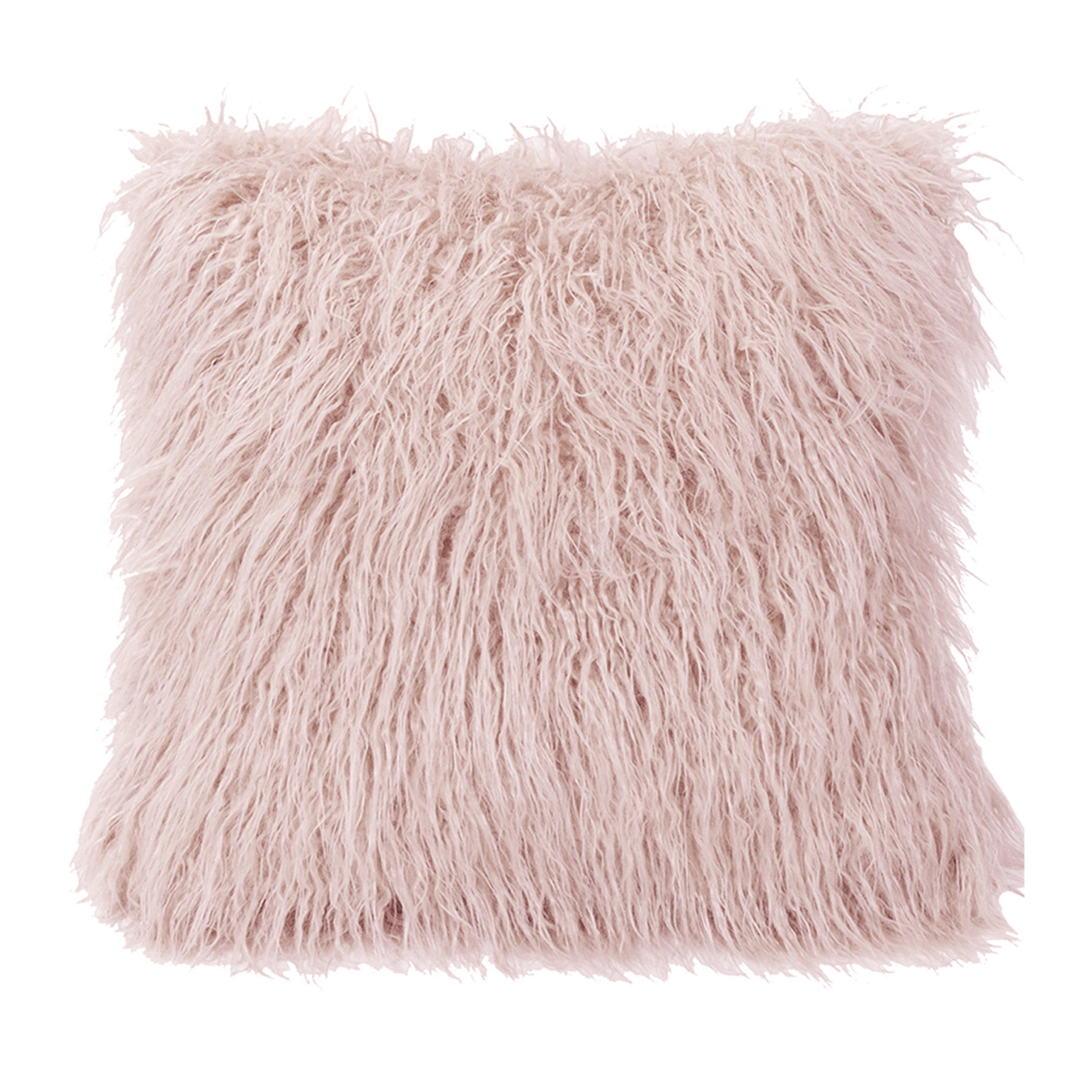 Luxury Mongolian Faux Fur Euro Sham Pillow Cover - Soft Blush Pink Decorative Pillowcase for Bedroom Decor, Living Room Accent, Cozy Home Styling
