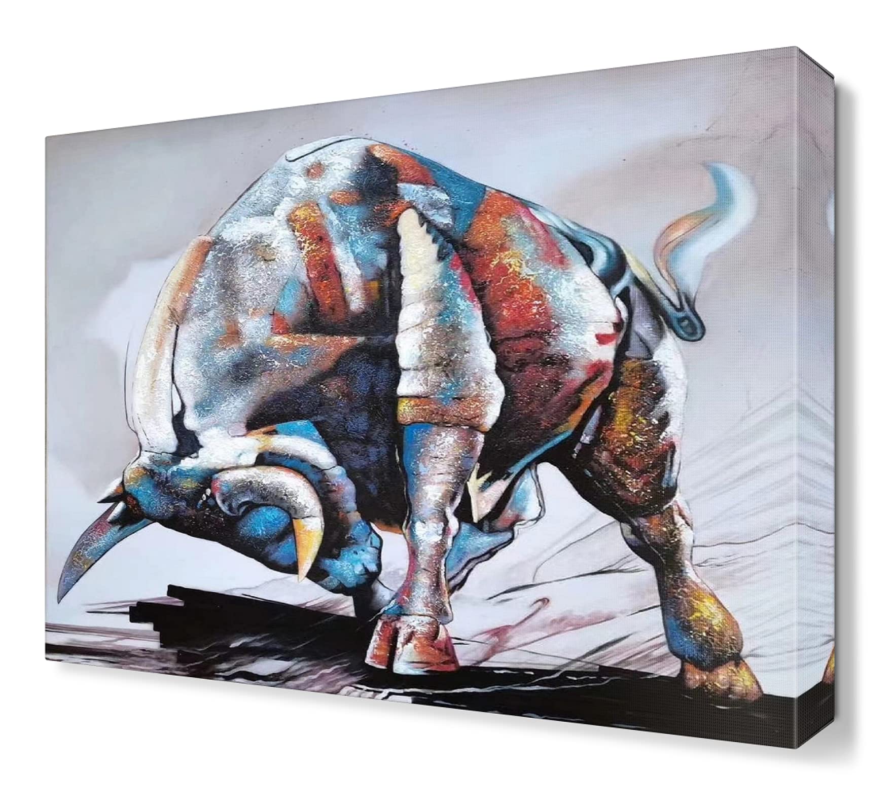 Large Bull Abstract Animal Canvas Painting - Framed Wall Art Ready to Hang (30x40cm/12x16in) - Perfect for Living Room, Bedroom & Home Decor | Modern Farmhouse, Office & Gift Ideas