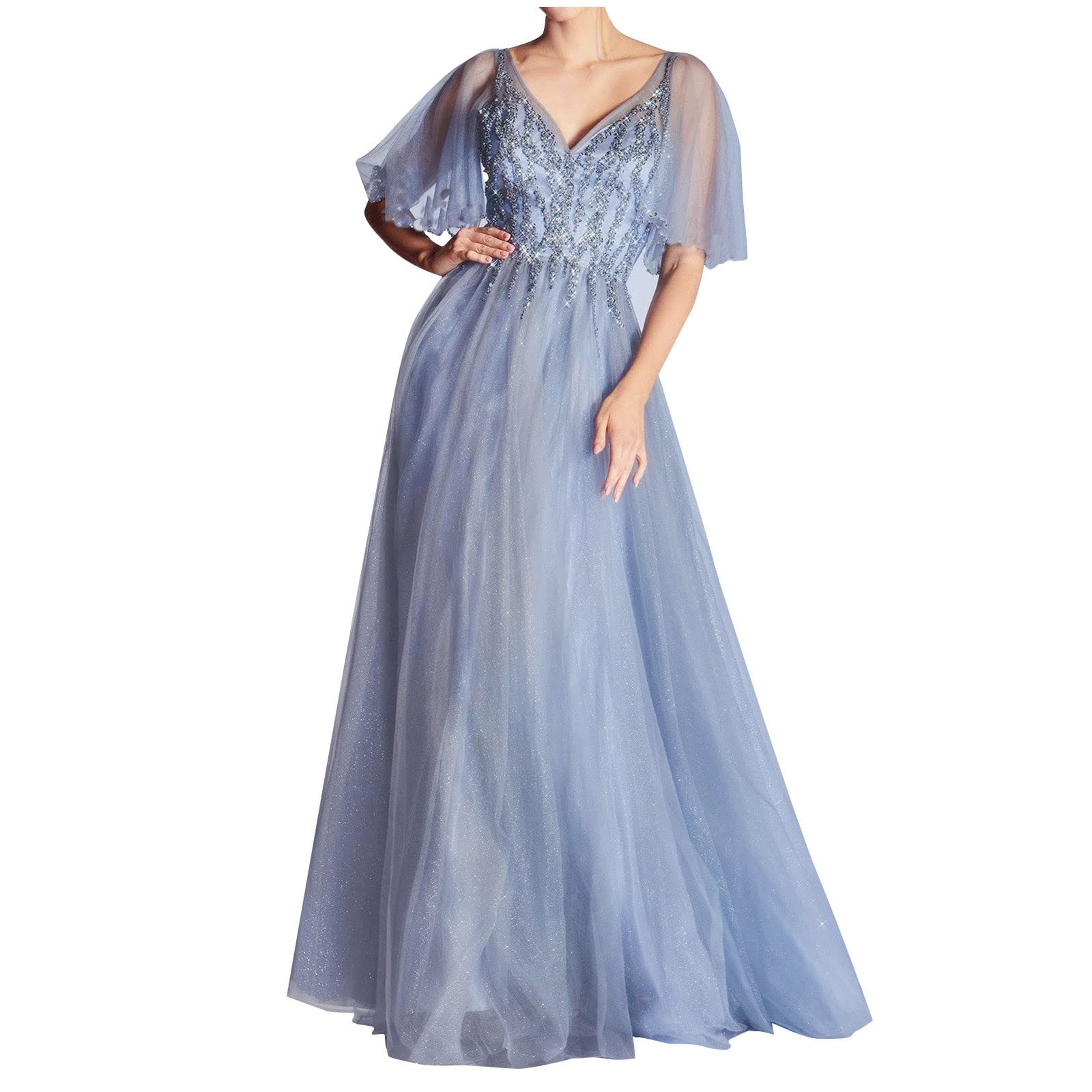 Sexy Off Shoulder Sleeveless Sequin Dress for Women - V Neck Zipper Long Party Gown for Prom, Evening, Cocktail & Special Occasions