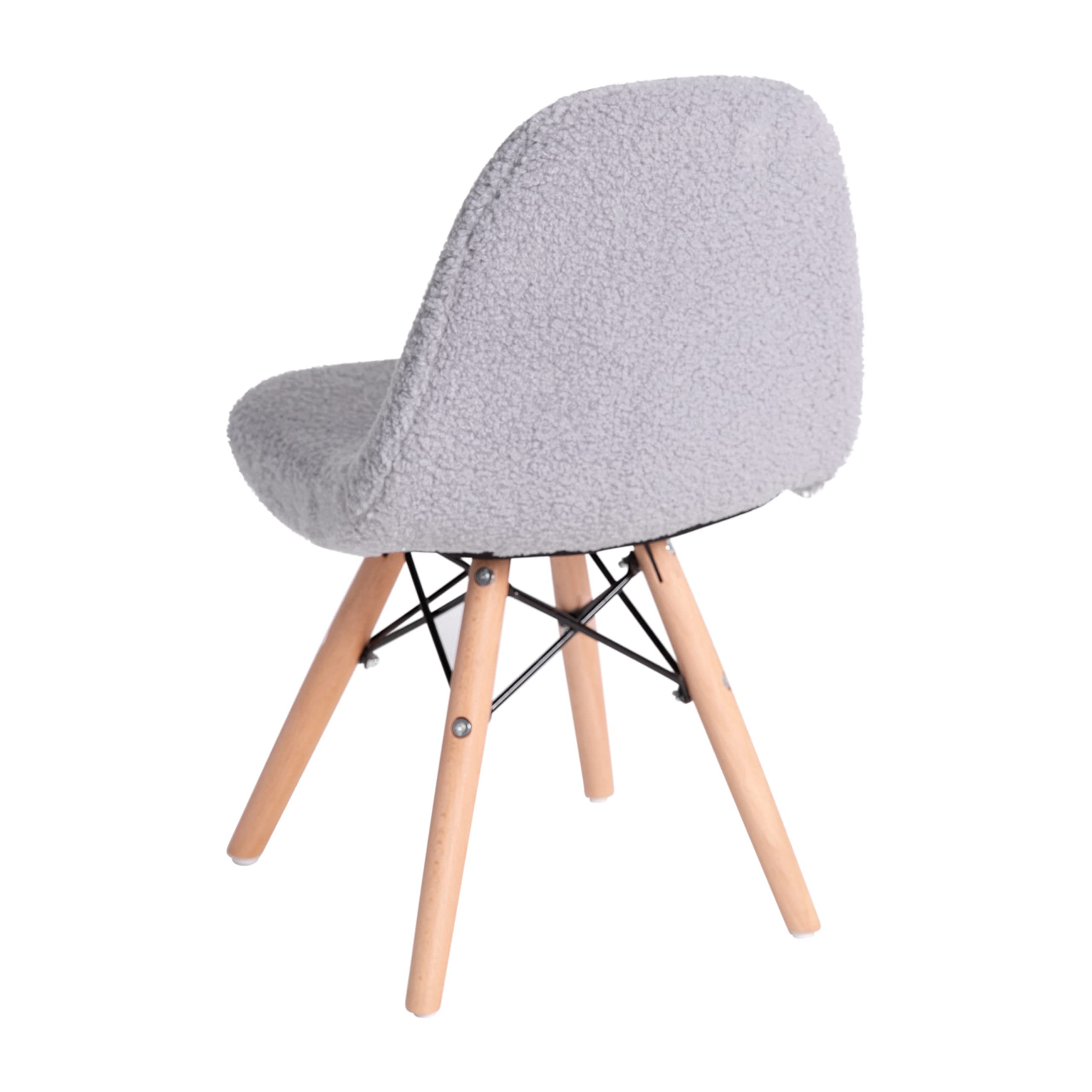 EMMA + OLIVER Set of 2 Kids Accent Chairs with Gray Faux Shearling Seat & Solid Wood Base - Easy 10-Minute Assembly - Perfect for Bedroom, Playroom or Reading Nook - Beechwood Legs Children's Side Chairs