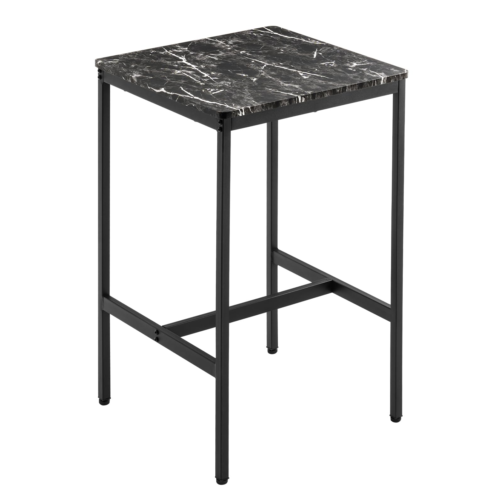 Square Bar Table - Small Kitchen Dining & Cocktail Table with Sturdy Metal Frame, High Top Pub Table for Parties, Space-Saving Narrow Design for Living Room, Kitchen, Bar - Marble Black Finish for Home & Office Use