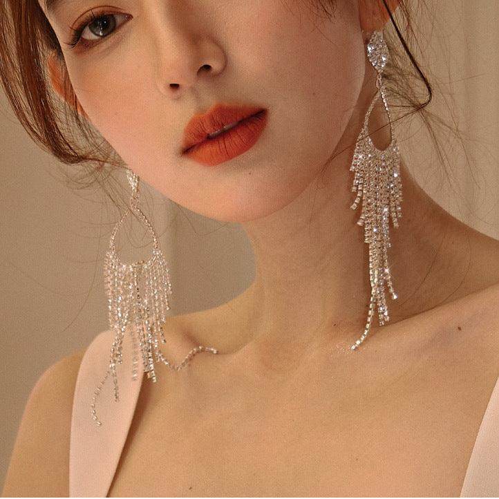 Elegant Crystal Drop Tassel Earrings for Women - Sparkling Dangle Party Jewelry for Weddings, Prom & Evening Events