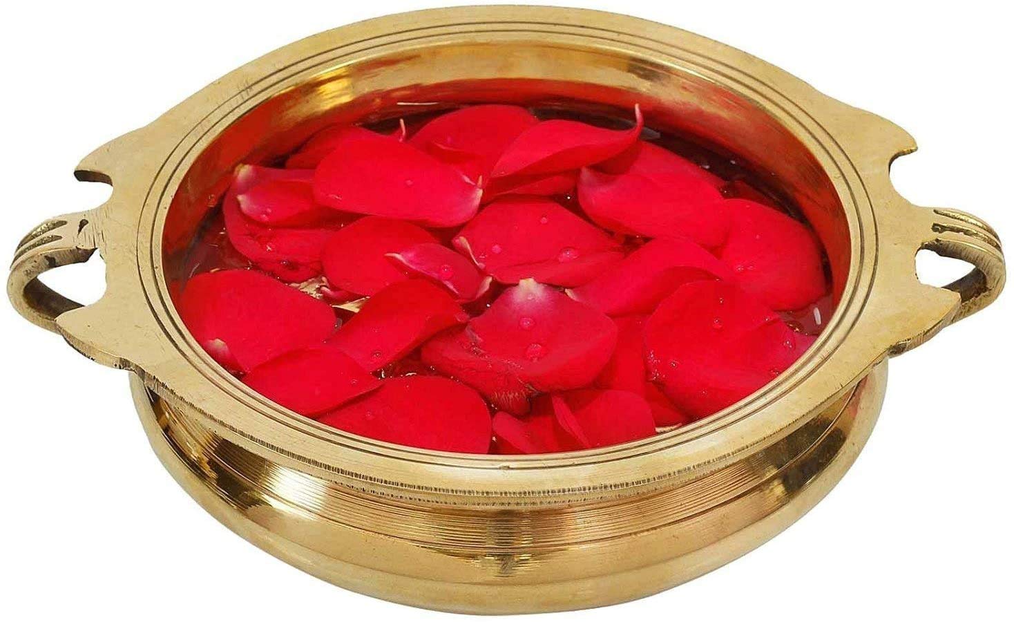 8-Inch Golden Traditional Brass Urli for Home & Office Decoration - Floral Arrangement, Candle Holder, Pooja Room Showpiece - Perfect for Reception, Living Room, and Spiritual Spaces
