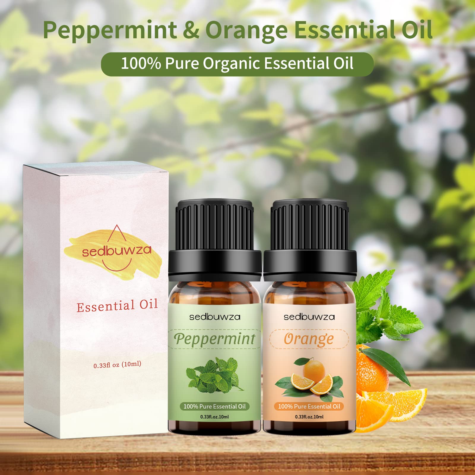 **Sedbuwza Peppermint & Orange Essential Oil Set (2 x 10ml) – Natural Aromatherapy Oils for Diffusers, Massage, Soap & Candle Making – Refreshing Scent for Relaxation & Stress Relief**    *(Use for home spa, yoga sessions, or creating a calming atmosphere in your bedroom or office.)*