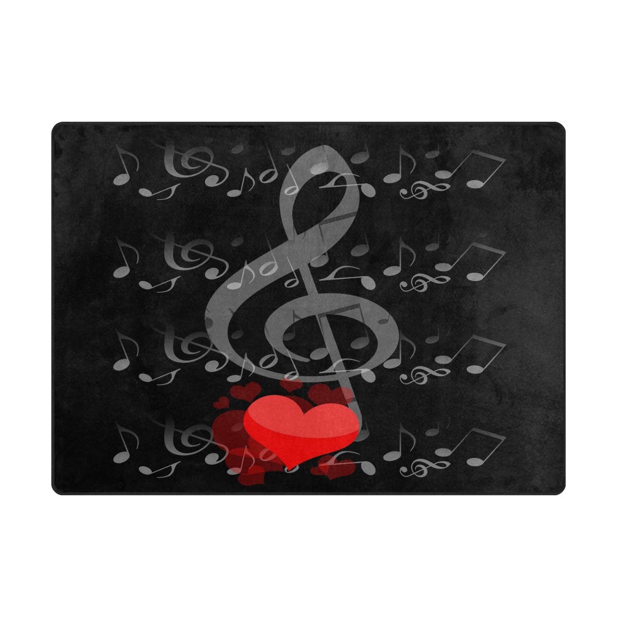 Romantic Music Notes with Heart Shaped Area Rug - Soft Non-Slip 7' x 5' Living Room Bedroom Rug for Couples Gift, Home Decor, Wedding Anniversary Present - Perfect for Bedside, Nursery, Dorm & Cozy Spaces