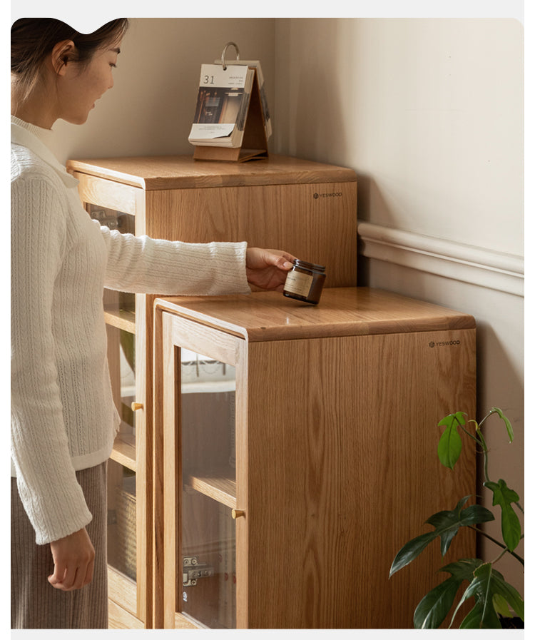 Solid Oak Wood Side Cabinet - Rustic Storage Cabinet for Living Room, Bedroom, or Entryway - Perfect for Organizing Books, Decor & Essentials