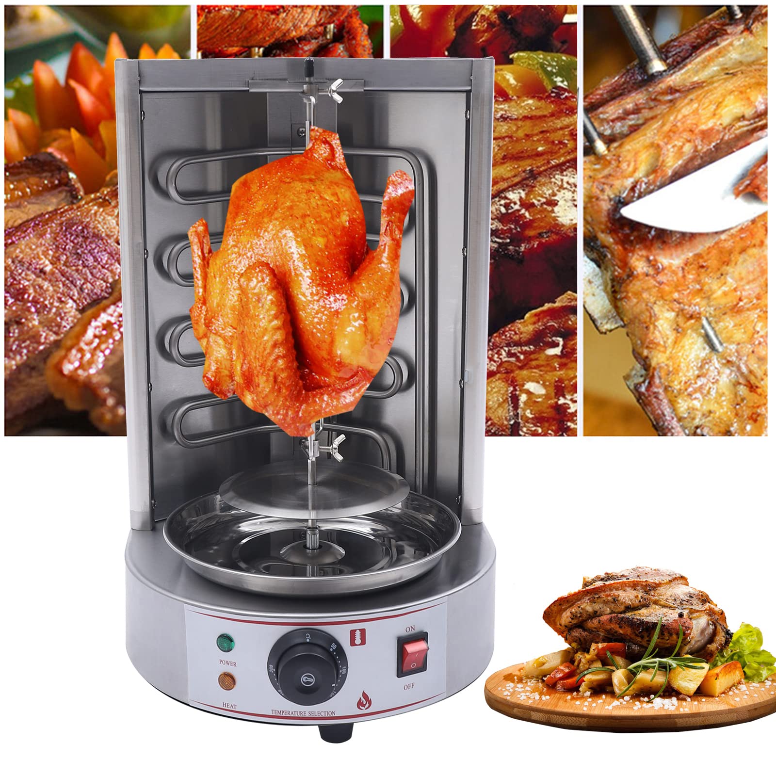 110V 3000W Commercial Electric Shawarma Grill Machine - Vertical Kebab Rotisserie Oven with Dual Heating Pipes (50-300℃) for Gyros, Doner & Kebabs - Perfect for Restaurants, Bars, BBQ Shops & Home Catering